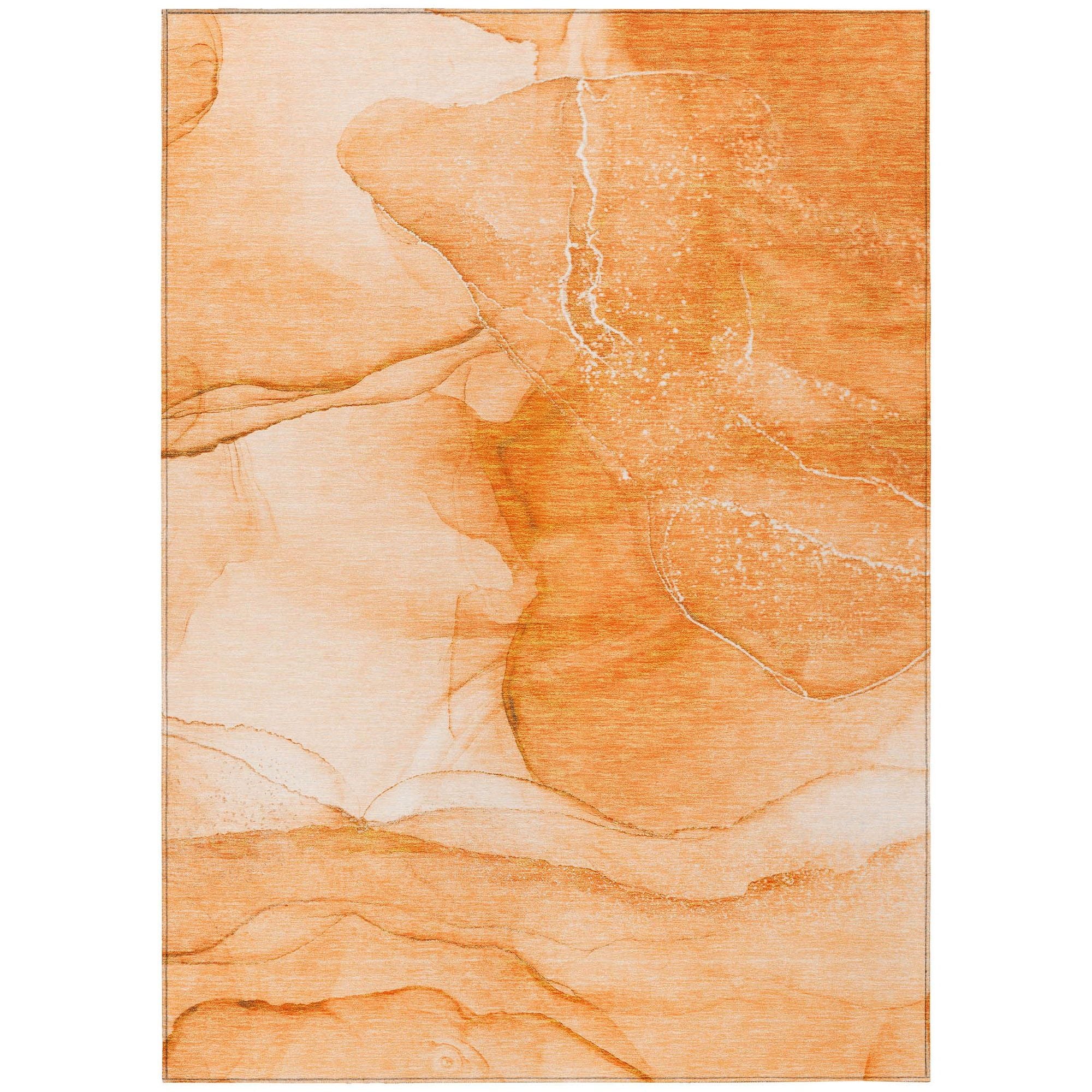 Machine Washable Orange Rug - Indoor / Outdoor - Kids / Pet Friendly Watercolors Print Rug