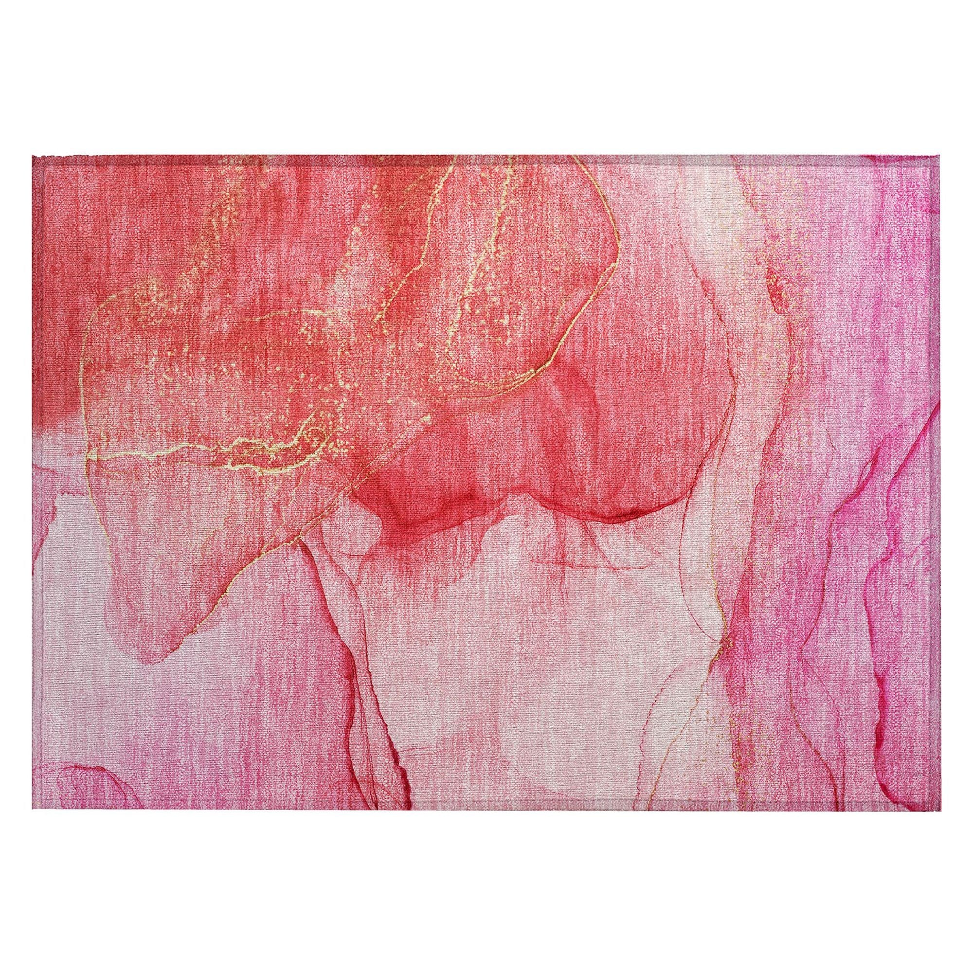 Machine Washable Pink Rug - Indoor / Outdoor - Kids / Pet Friendly Watercolors Print Rug
