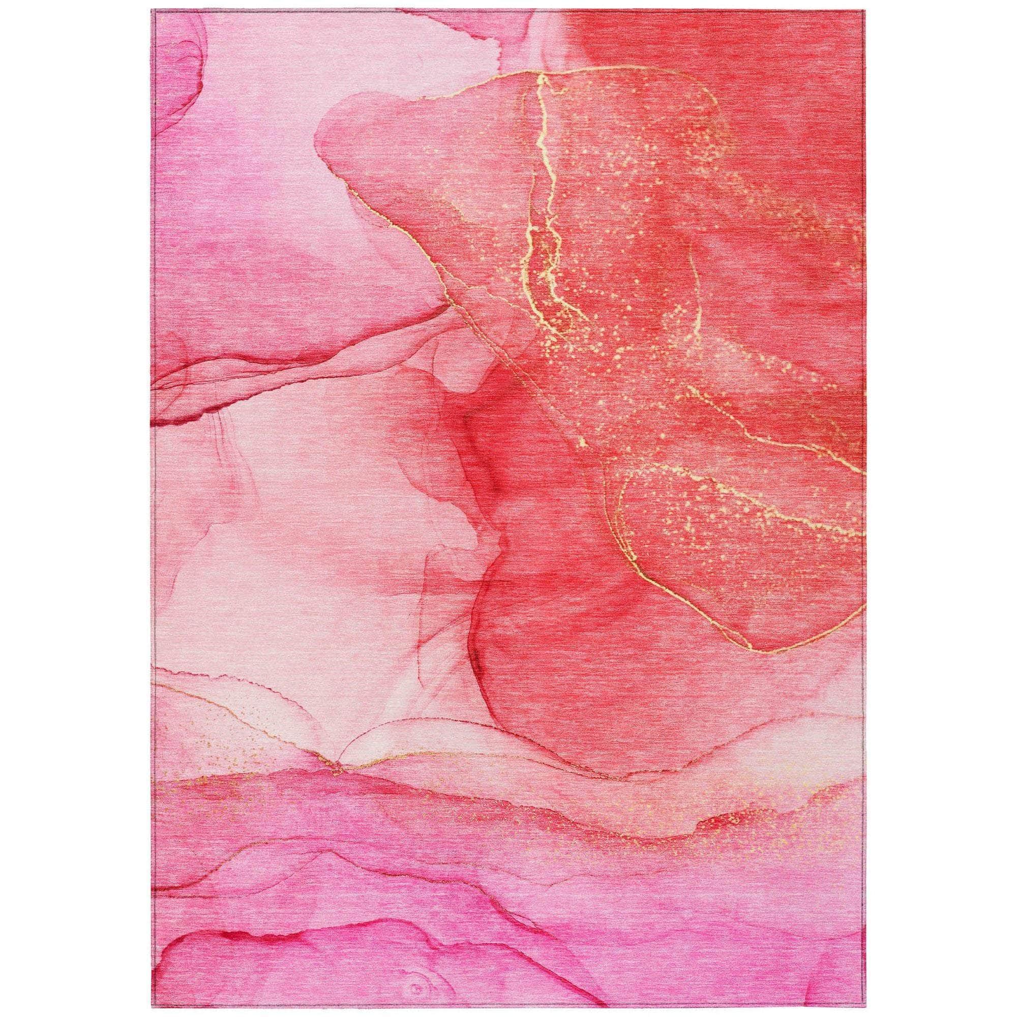 Machine Washable Pink Rug - Indoor / Outdoor - Kids / Pet Friendly Watercolors Print Rug