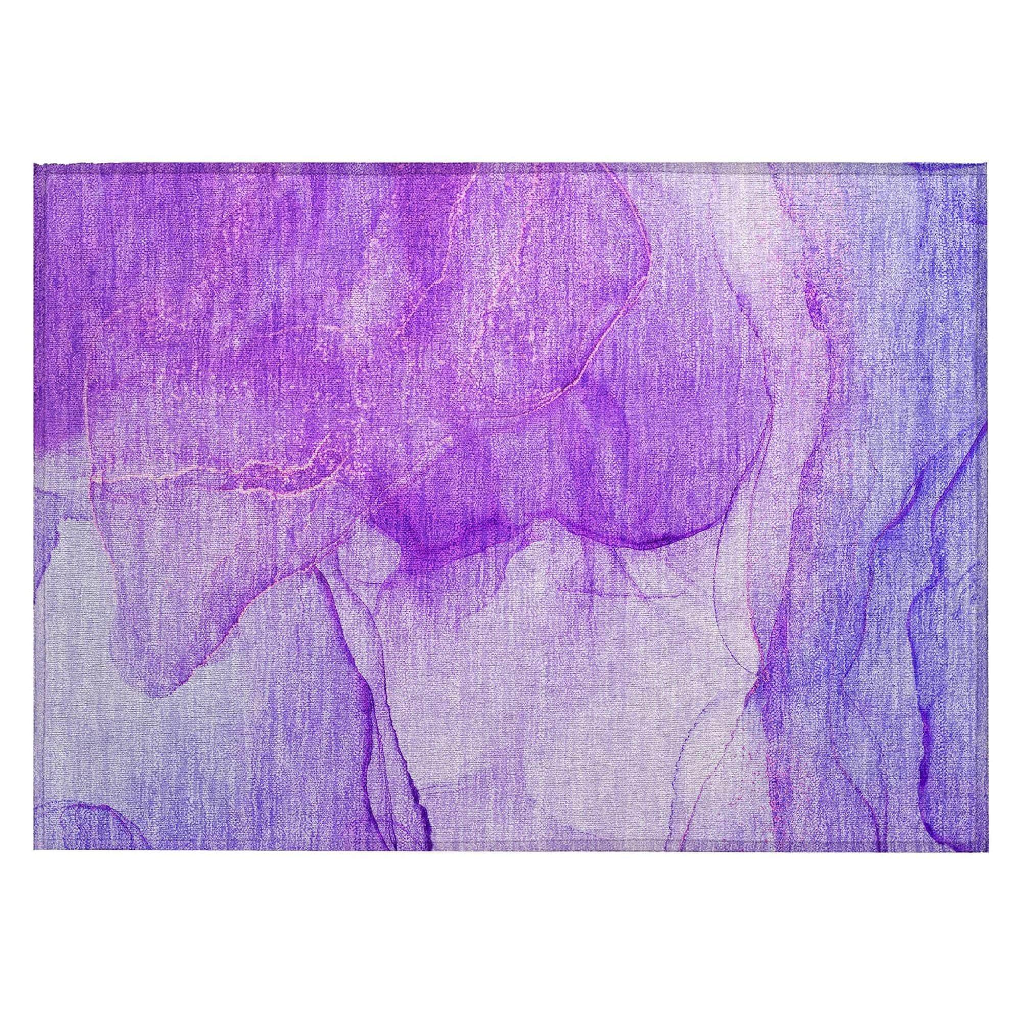 Machine Washable Purple Rug - Indoor / Outdoor - Kids / Pet Friendly Watercolors Print Rug