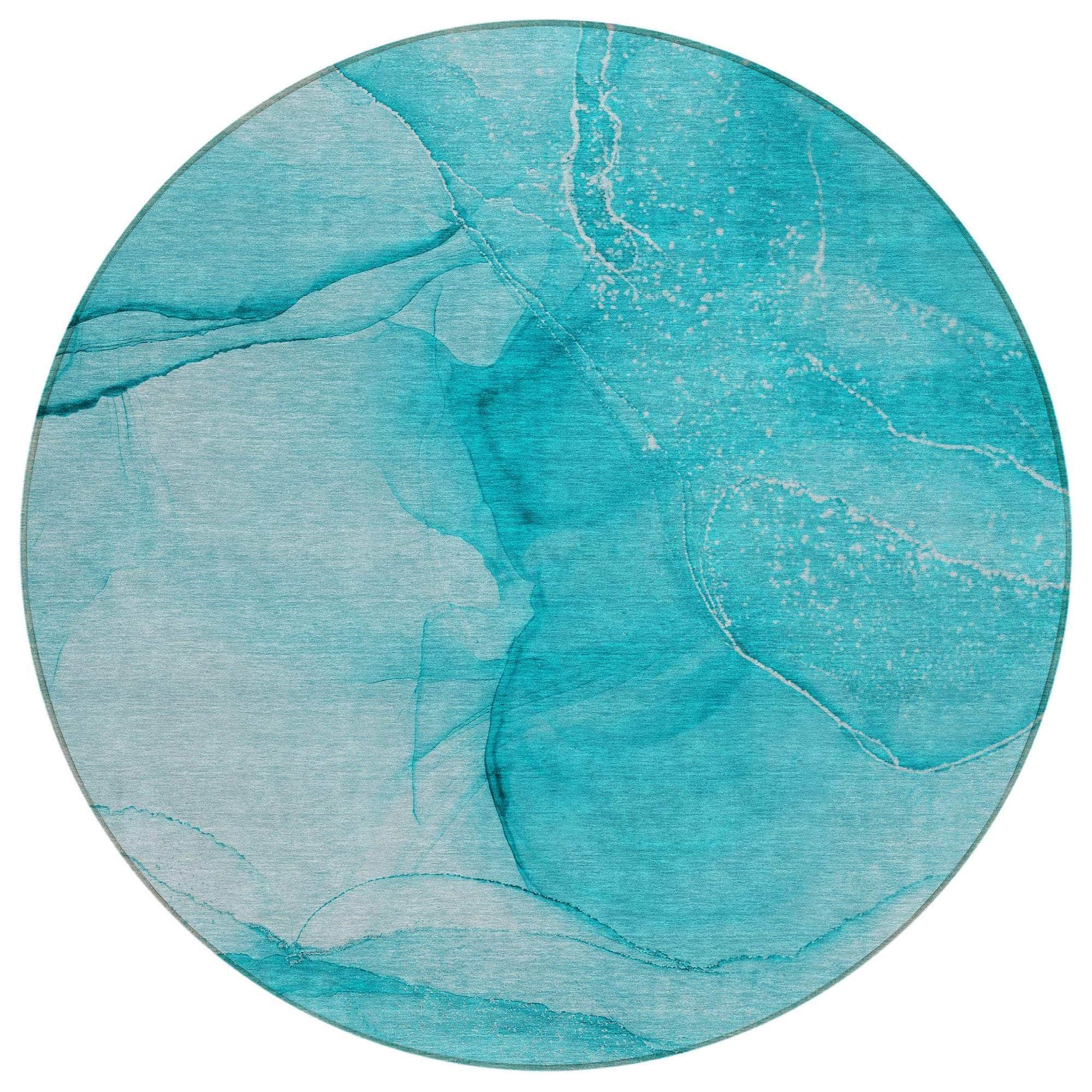 Machine Washable Teal Rug - Indoor / Outdoor - Kids / Pet Friendly Watercolors Print Rug