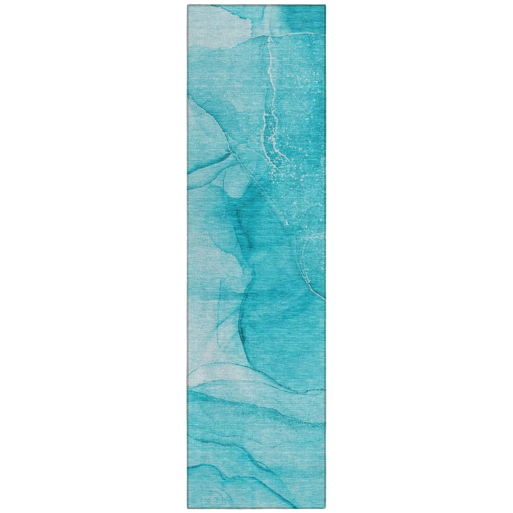 Machine Washable Teal Rug - Indoor / Outdoor - Kids / Pet Friendly Watercolors Print Rug