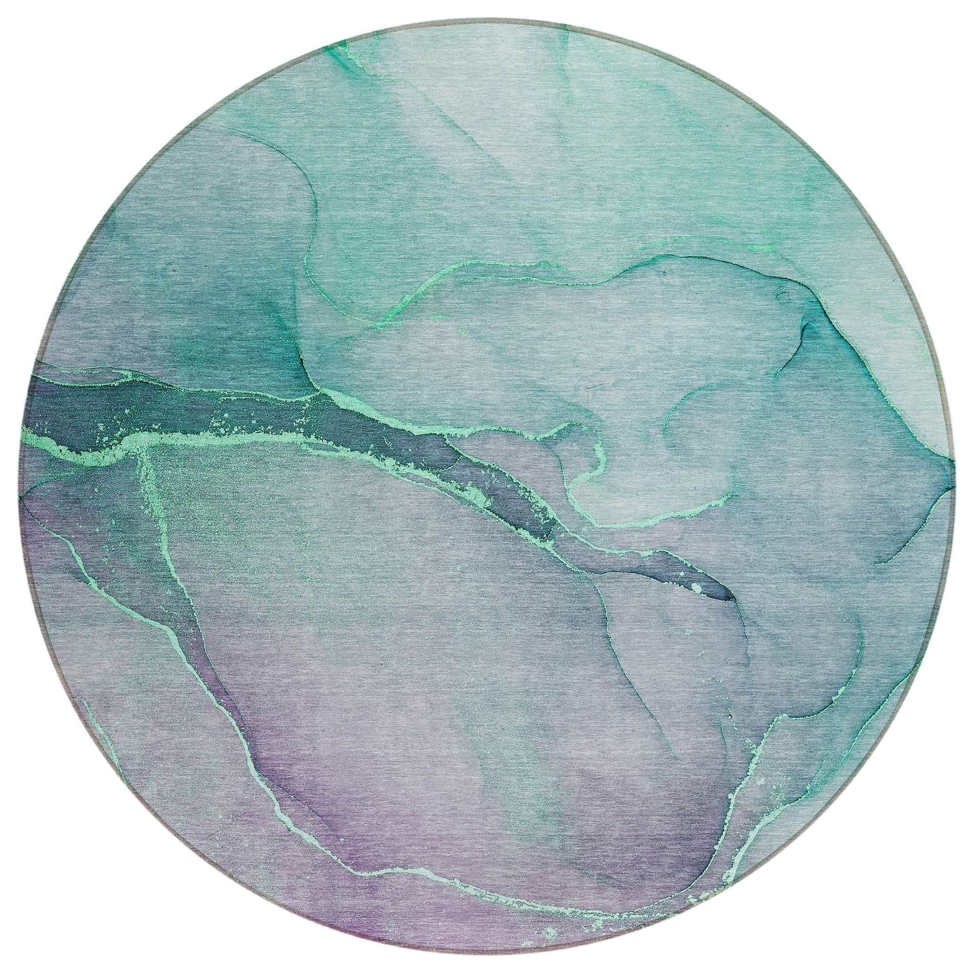 Machine Washable Aloe Green Rug - Indoor / Outdoor - Kids / Pet Friendly Watercolors Print Rug