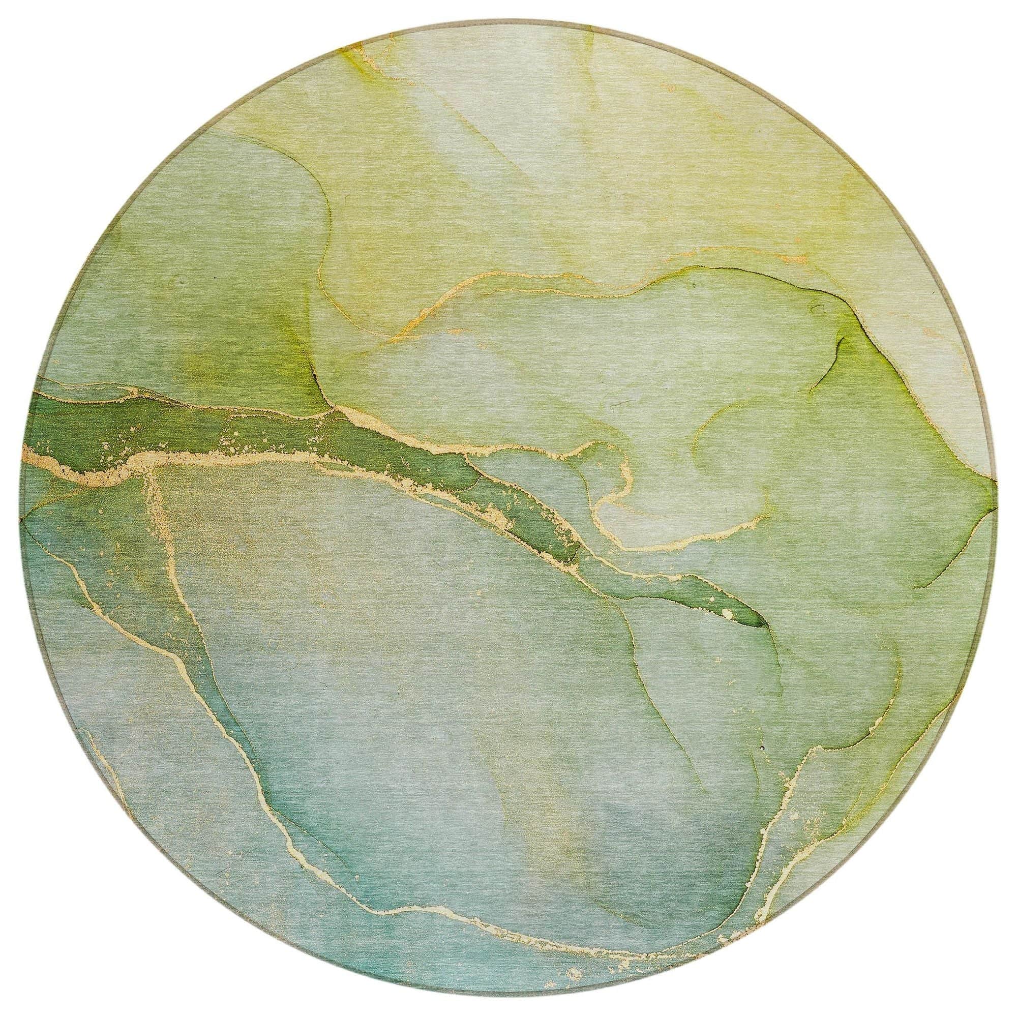 Machine Washable Green Rug - Indoor / Outdoor - Kids / Pet Friendly Watercolors Print Rug