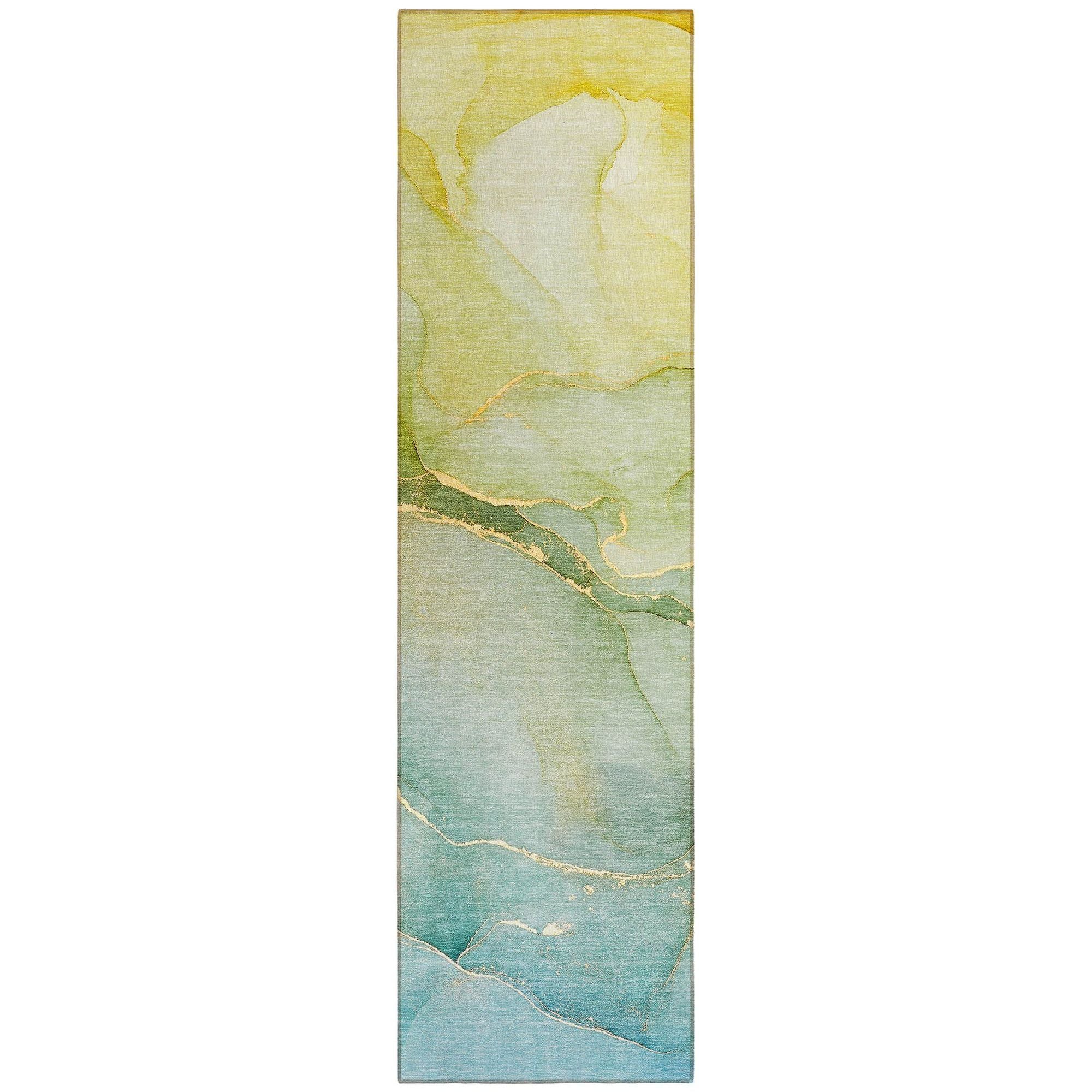 Machine Washable Green Rug - Indoor / Outdoor - Kids / Pet Friendly Watercolors Print Rug