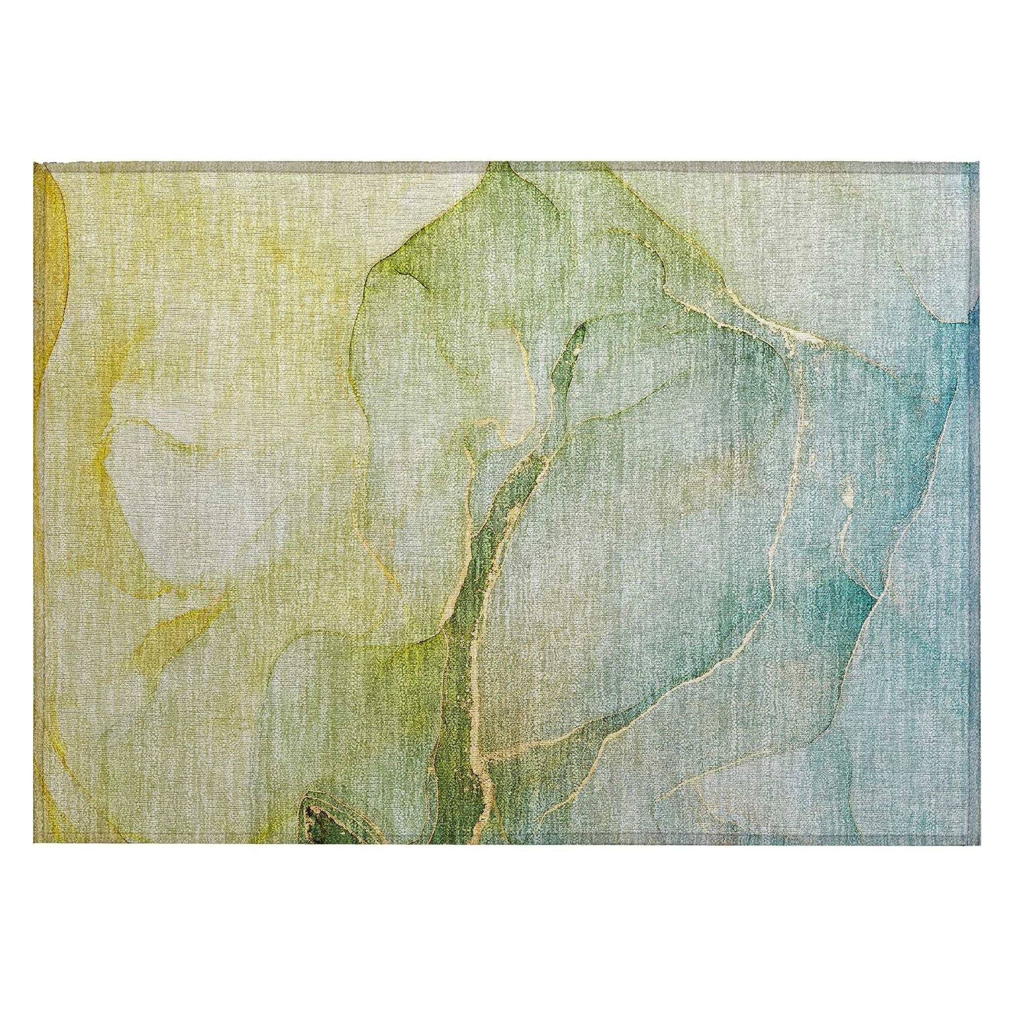 Machine Washable Green Rug - Indoor / Outdoor - Kids / Pet Friendly Watercolors Print Rug