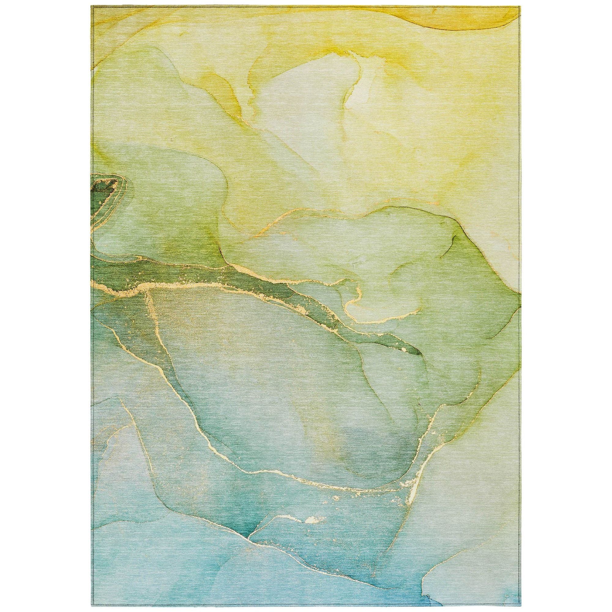Machine Washable Green Rug - Indoor / Outdoor - Kids / Pet Friendly Watercolors Print Rug