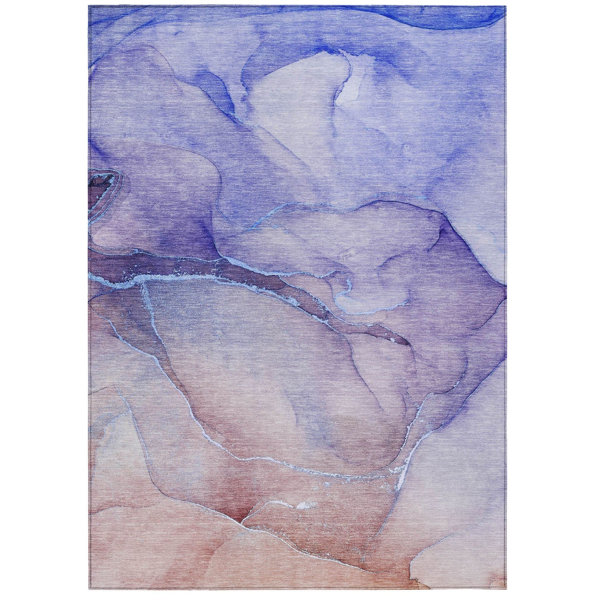 Machine Washable Navy Blue Rug - Indoor / Outdoor - Kids / Pet Friendly Watercolors Print Rug