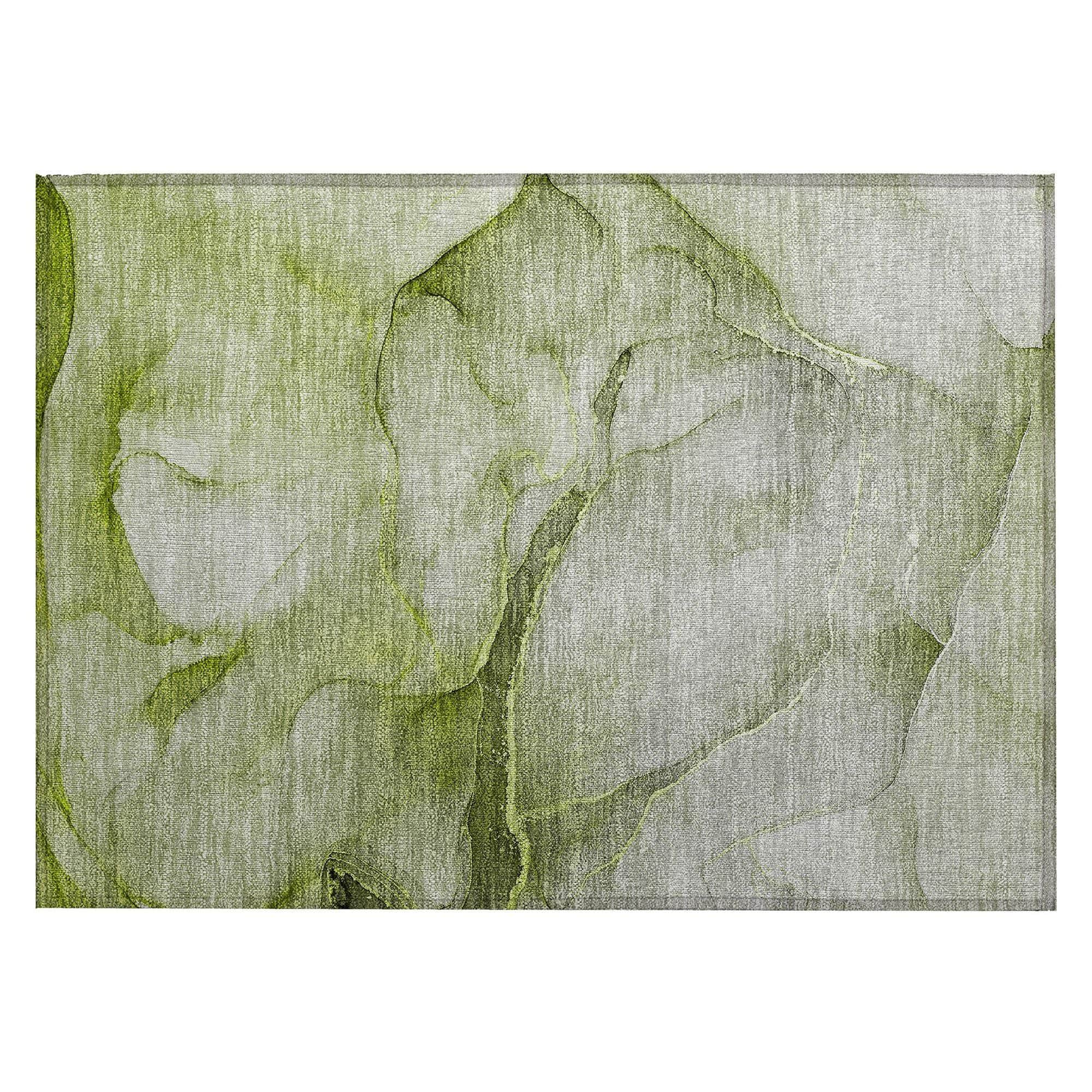 Machine Washable Olive Green Rug - Indoor / Outdoor - Kids / Pet Friendly Watercolors Print Rug