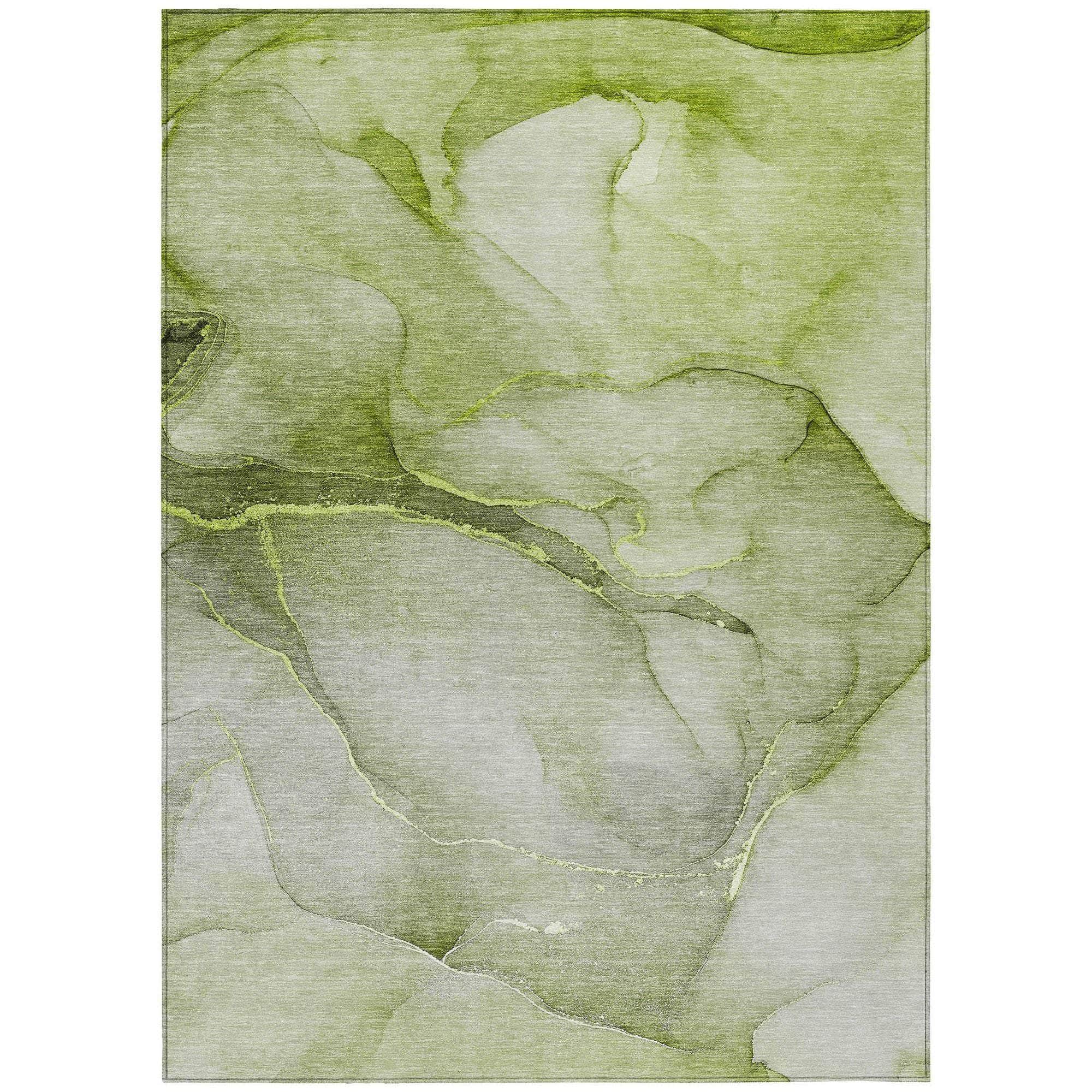 Machine Washable Olive Green Rug - Indoor / Outdoor - Kids / Pet Friendly Watercolors Print Rug