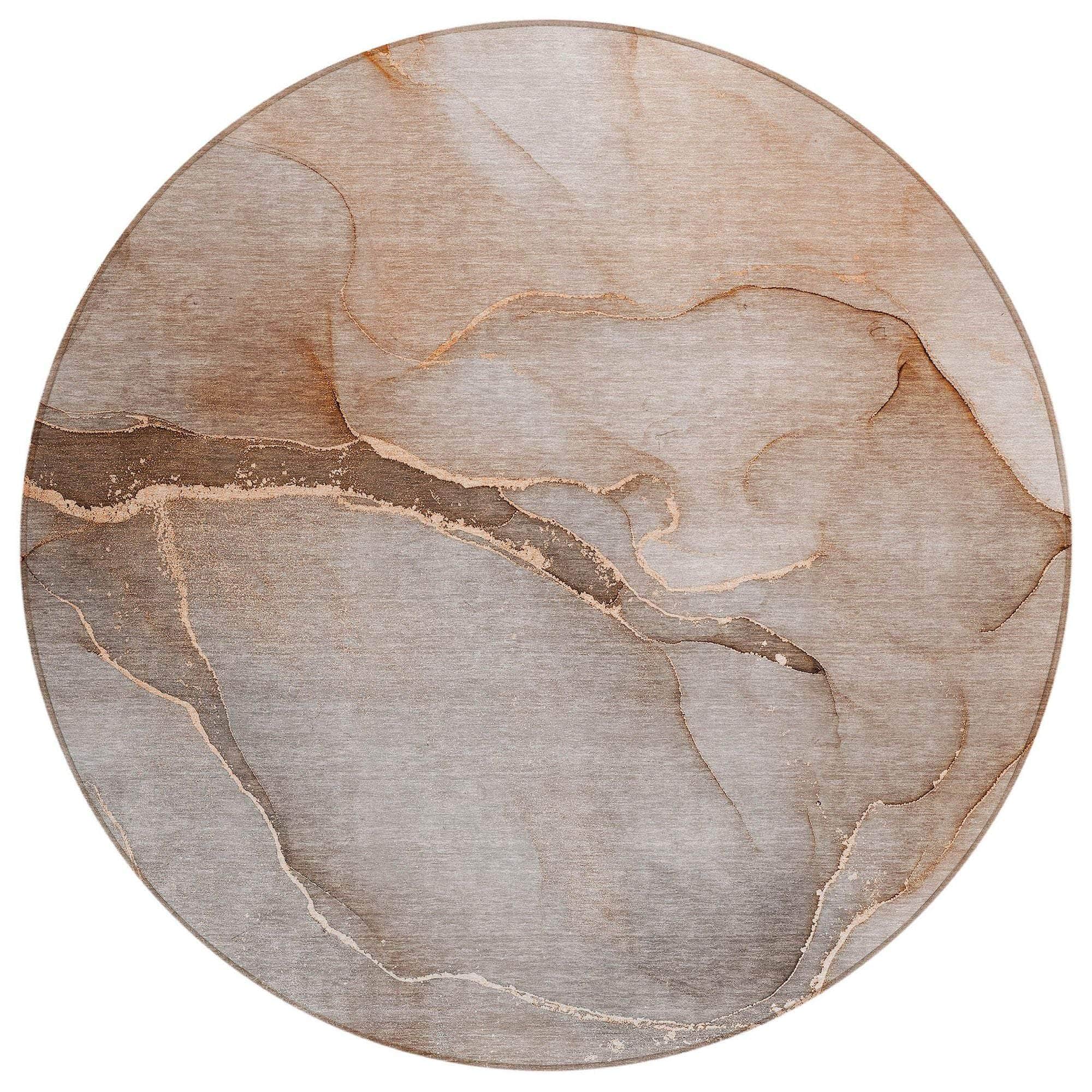 Machine Washable Taupe Brown Rug - Indoor / Outdoor - Kids / Pet Friendly Watercolors Print Rug