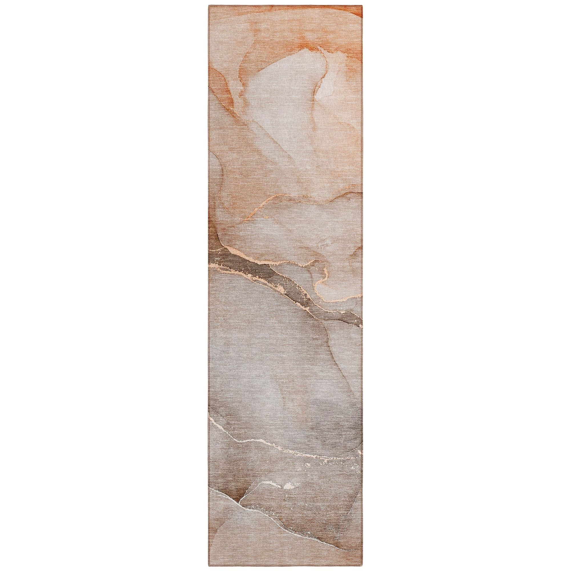 Machine Washable Taupe Brown Rug - Indoor / Outdoor - Kids / Pet Friendly Watercolors Print Rug