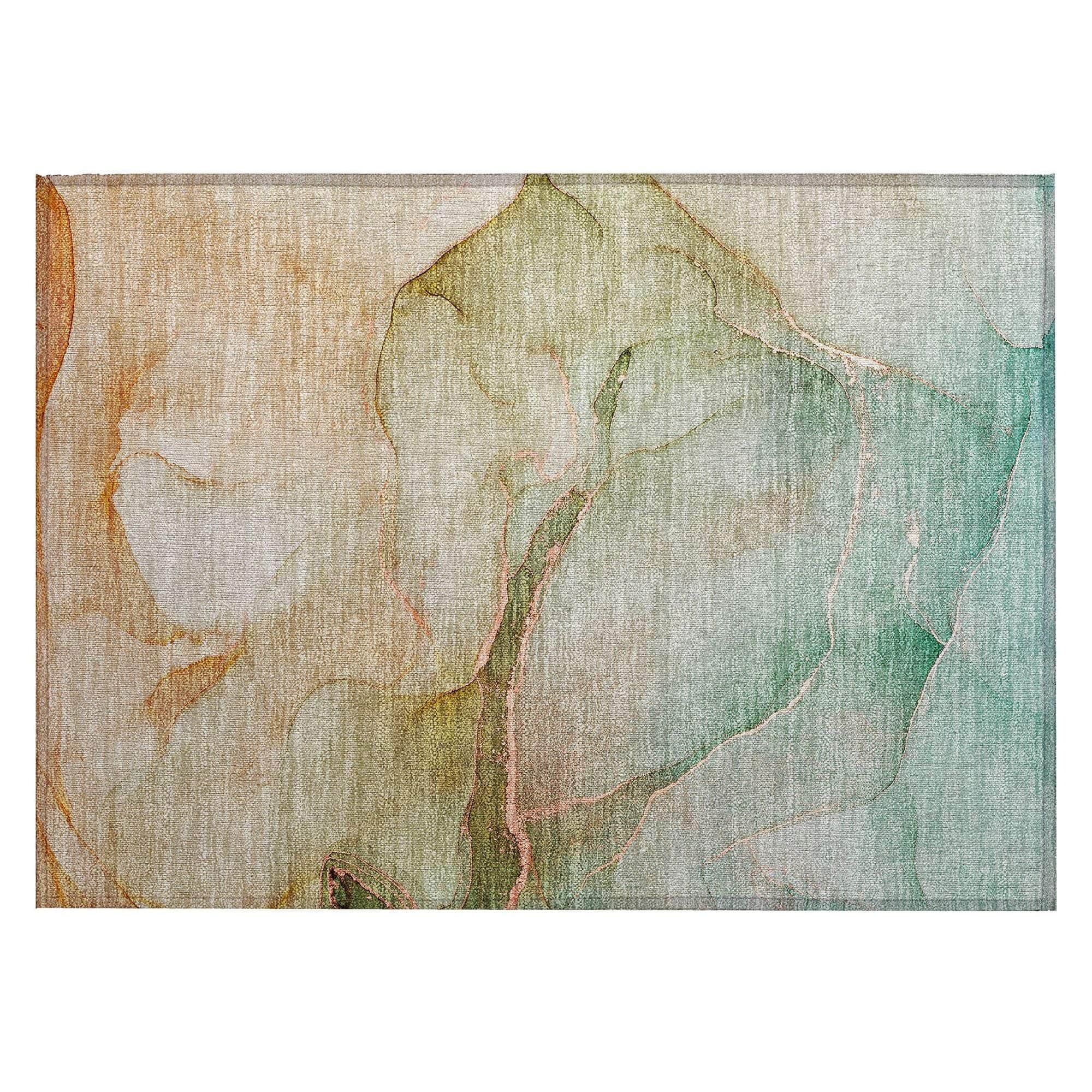 Machine Washable Teal Rug - Indoor / Outdoor - Kids / Pet Friendly Watercolors Print Rug