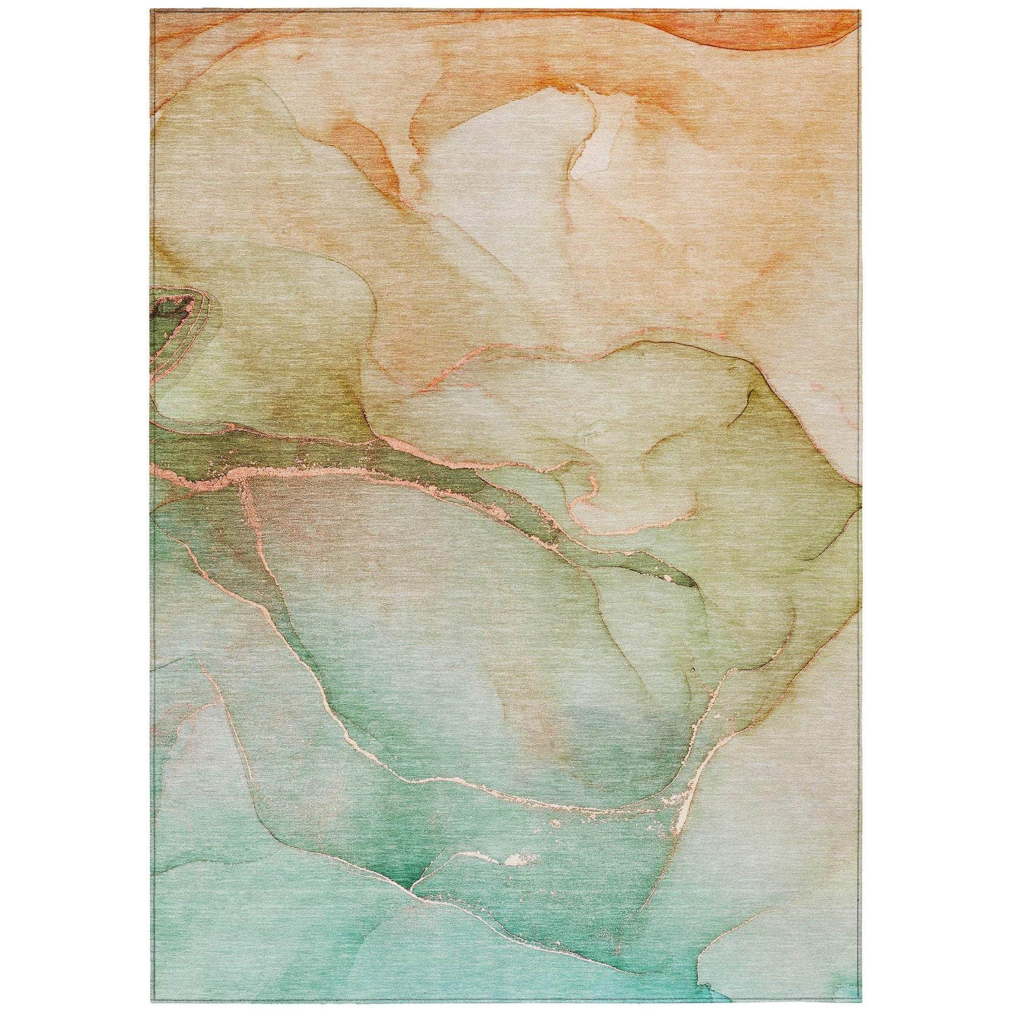 Machine Washable Teal Rug - Indoor / Outdoor - Kids / Pet Friendly Watercolors Print Rug