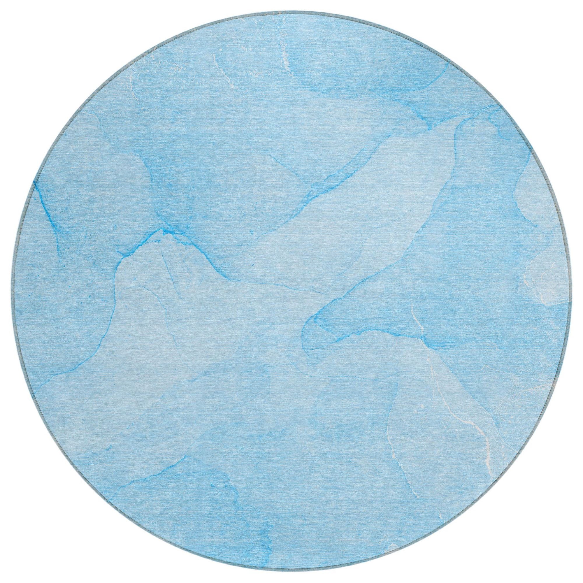 Machine Washable Blue Rug - Indoor / Outdoor - Kids / Pet Friendly Watercolors Print Rug
