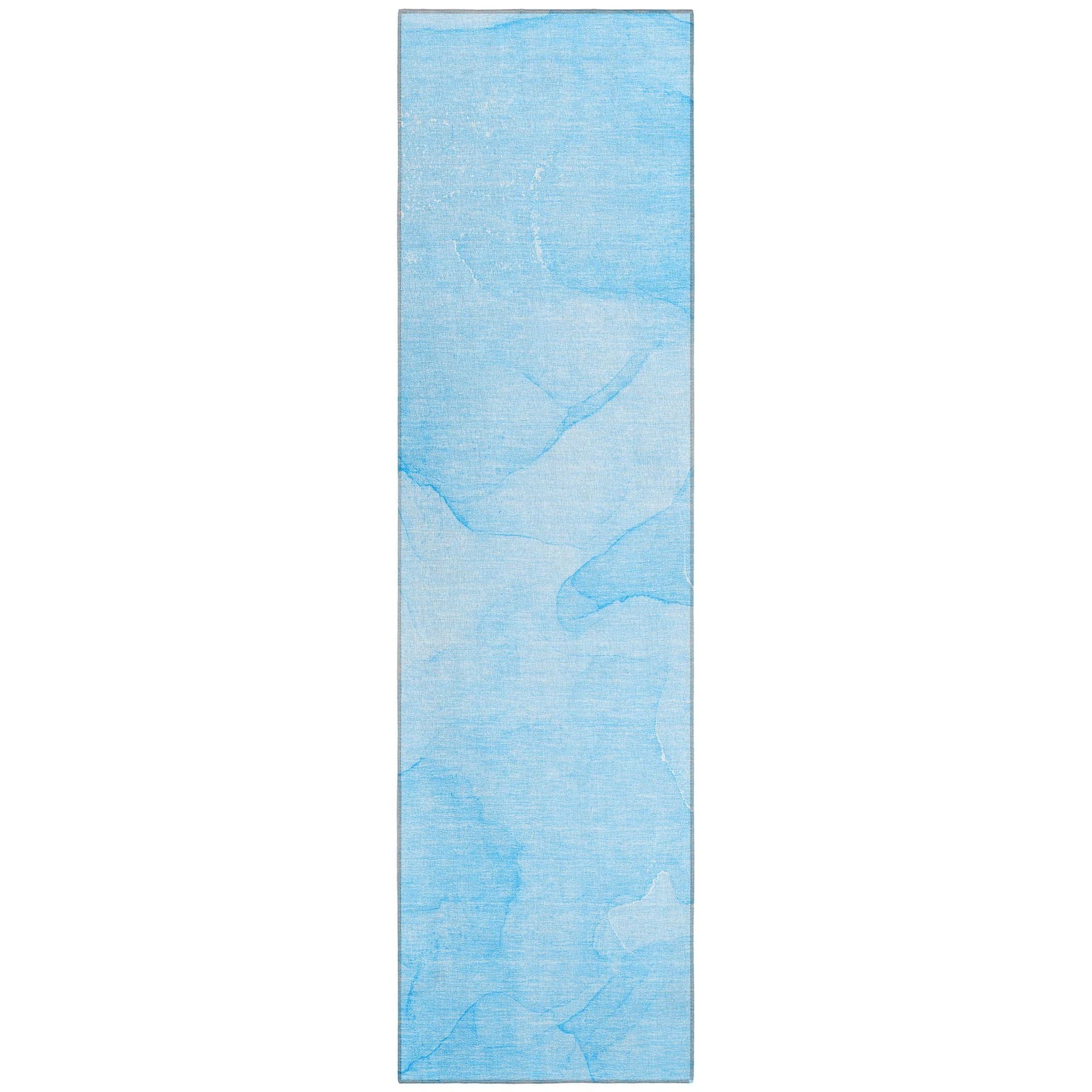 Machine Washable Blue Rug - Indoor / Outdoor - Kids / Pet Friendly Watercolors Print Rug