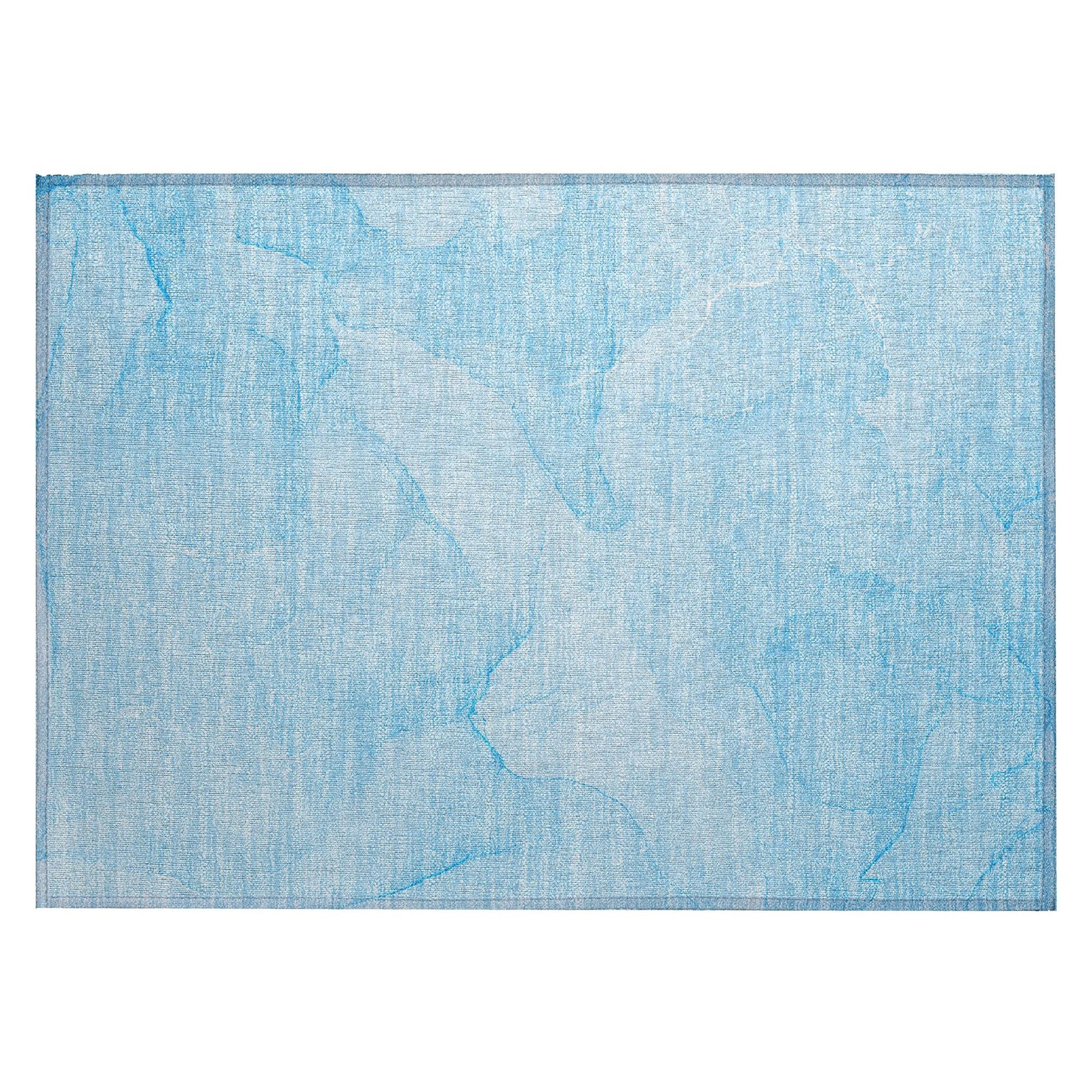 Machine Washable Blue Rug - Indoor / Outdoor - Kids / Pet Friendly Watercolors Print Rug