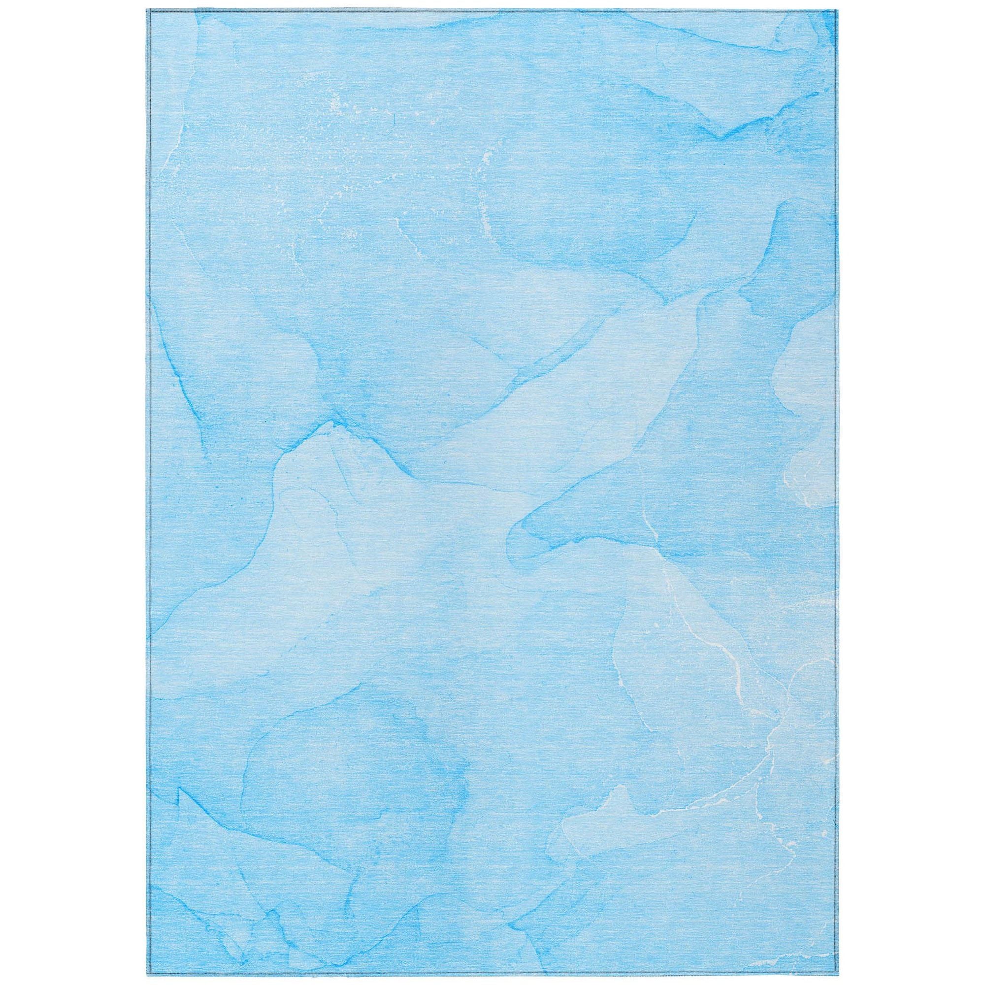 Machine Washable Blue Rug - Indoor / Outdoor - Kids / Pet Friendly Watercolors Print Rug