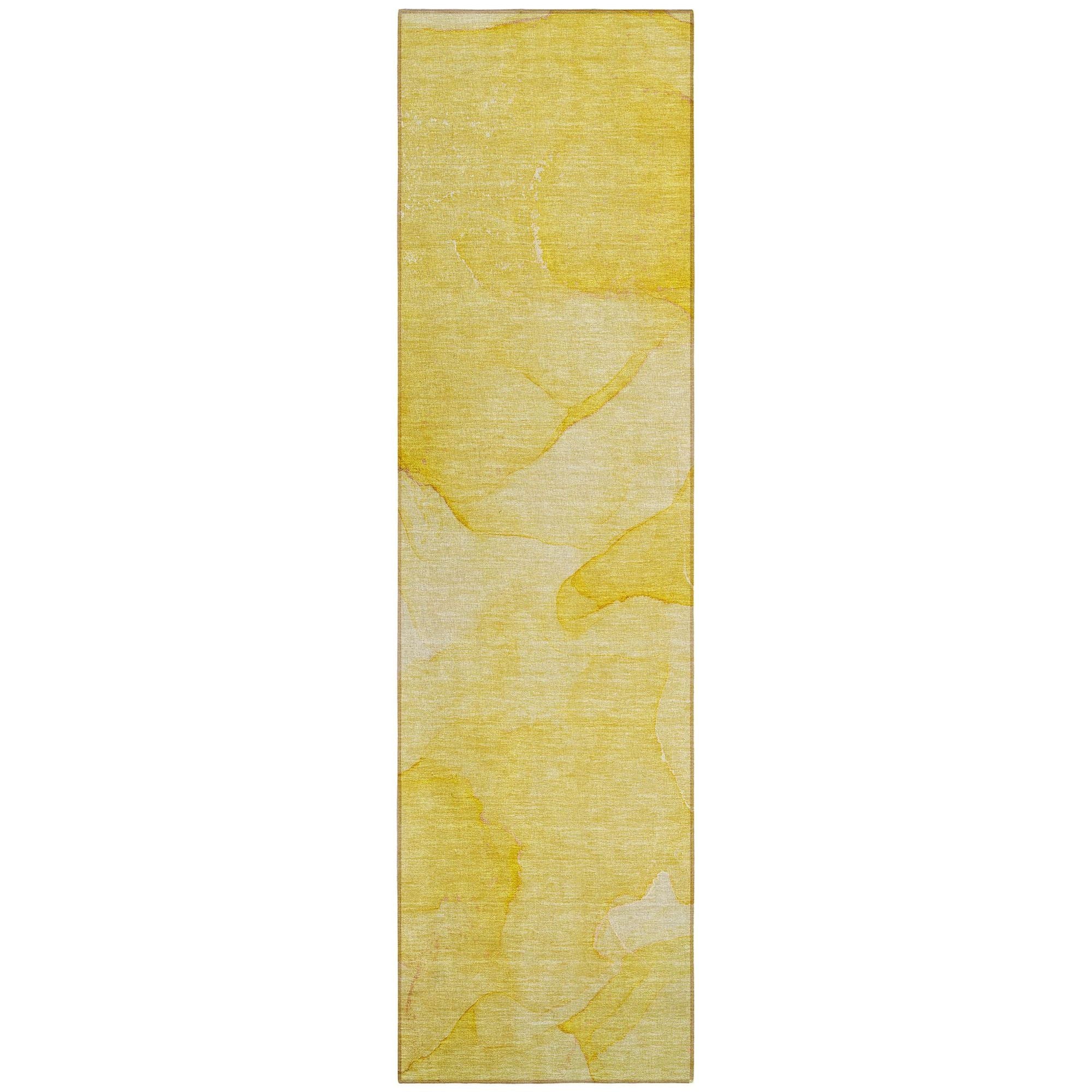 Machine Washable Gold Rug - Indoor / Outdoor - Kids / Pet Friendly Watercolors Print Rug