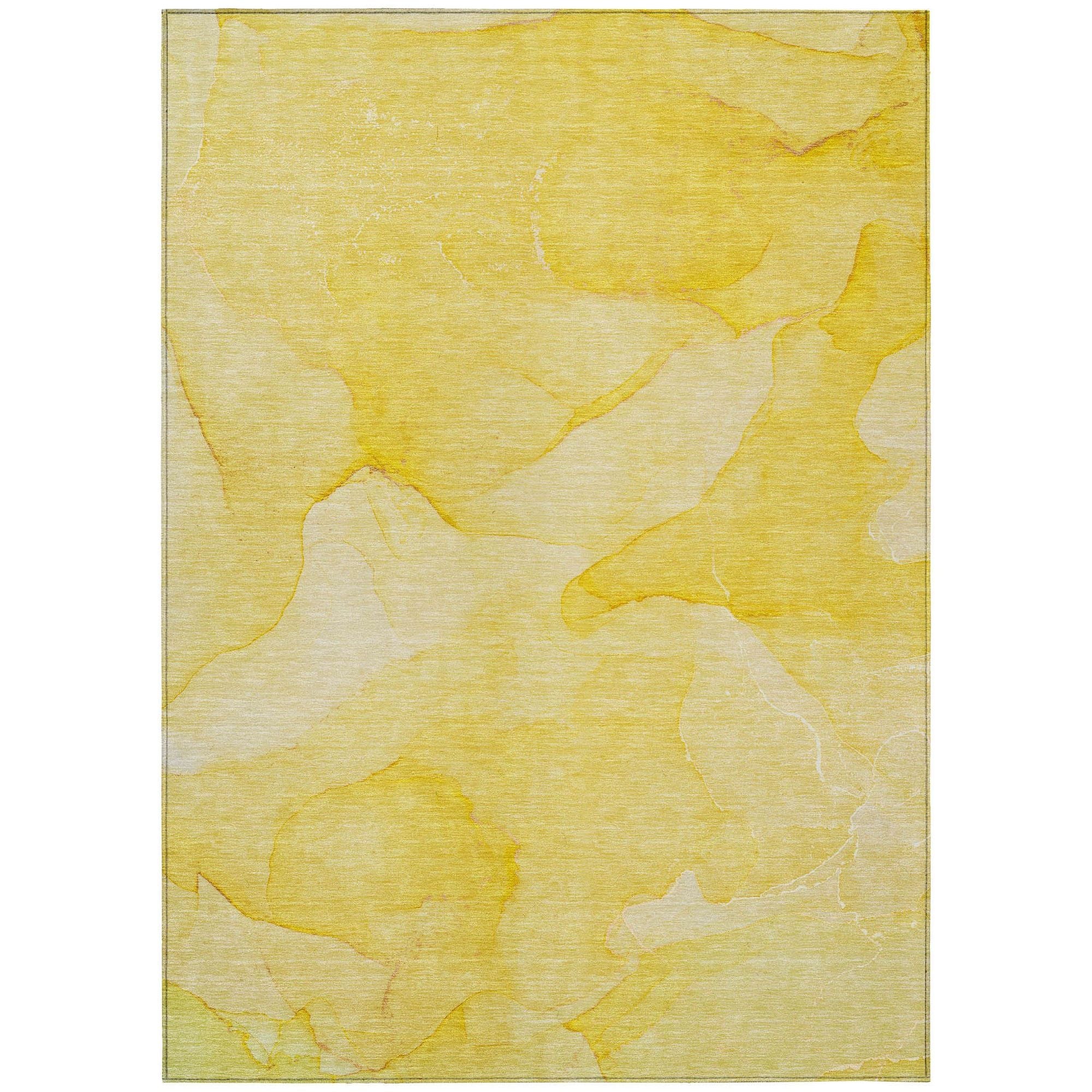 Machine Washable Gold Rug - Indoor / Outdoor - Kids / Pet Friendly Watercolors Print Rug
