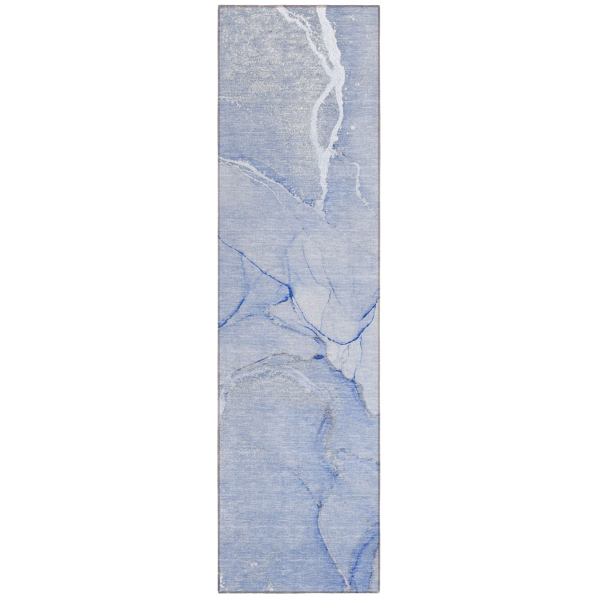 Machine Washable Blue Rug - Indoor / Outdoor - Kids / Pet Friendly Watercolors Print Rug