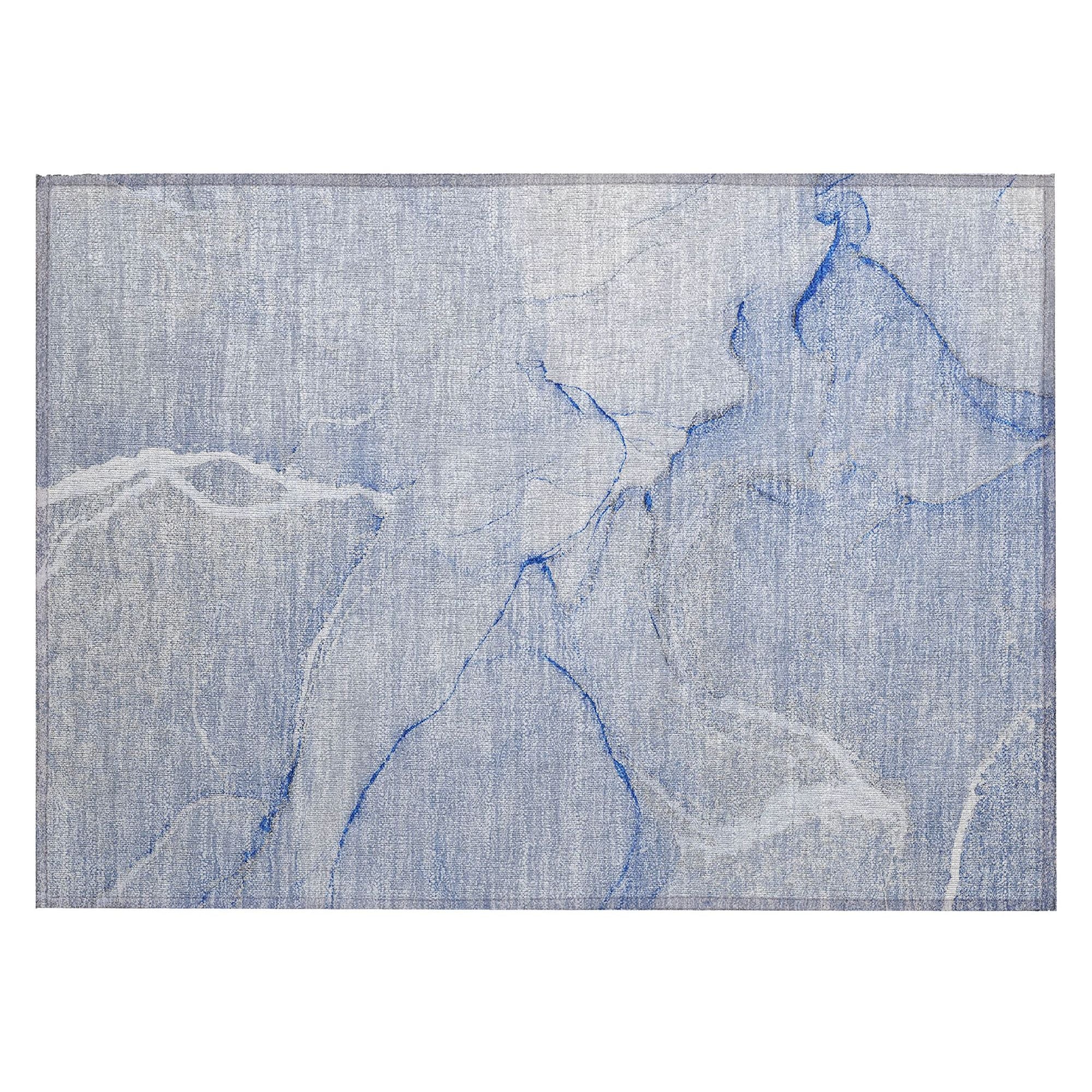 Machine Washable Blue Rug - Indoor / Outdoor - Kids / Pet Friendly Watercolors Print Rug