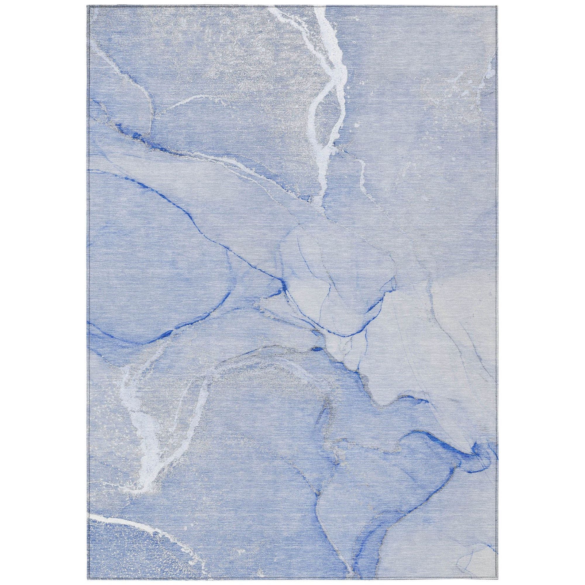 Machine Washable Blue Rug - Indoor / Outdoor - Kids / Pet Friendly Watercolors Print Rug