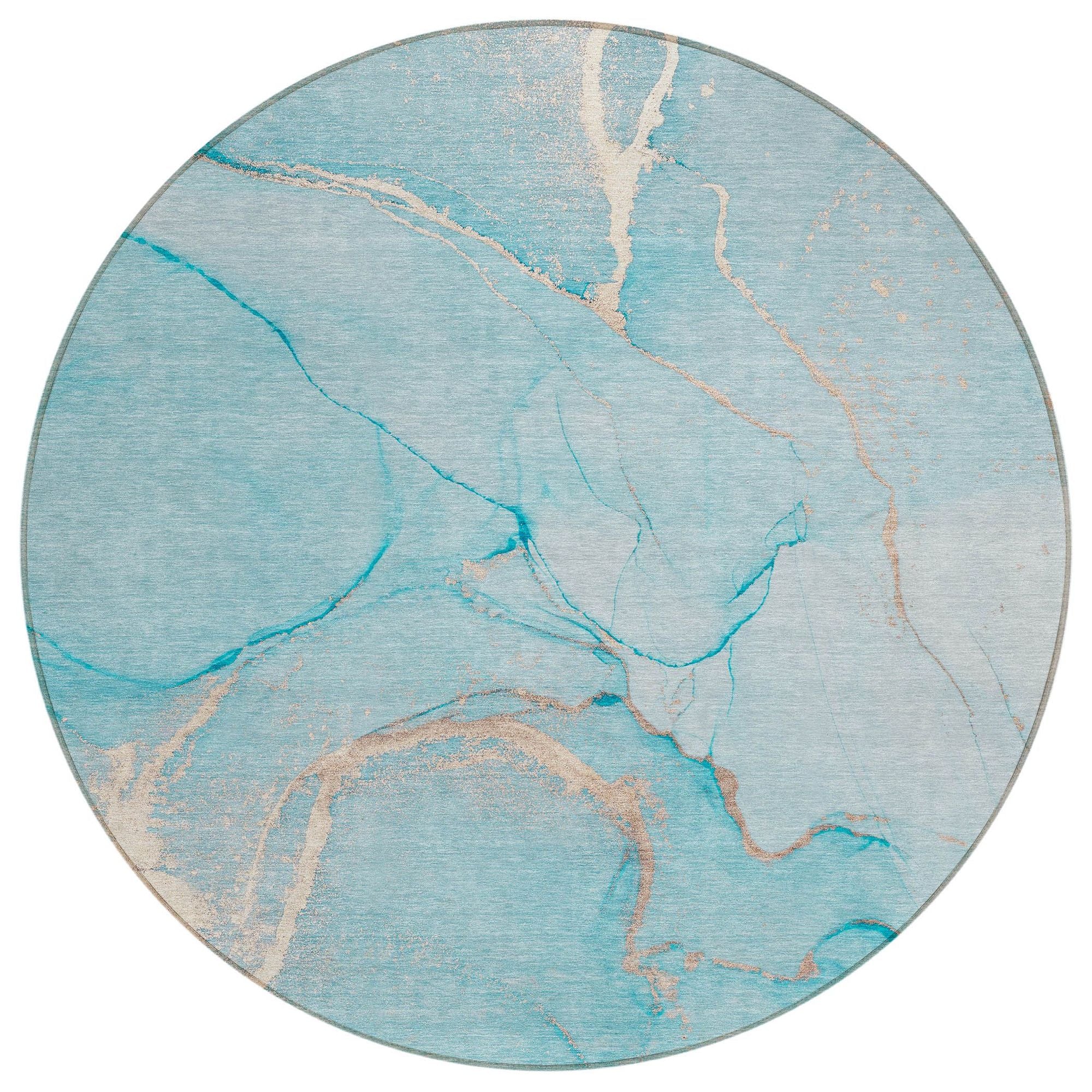 Machine Washable Teal Rug - Indoor / Outdoor - Kids / Pet Friendly Watercolors Print Rug