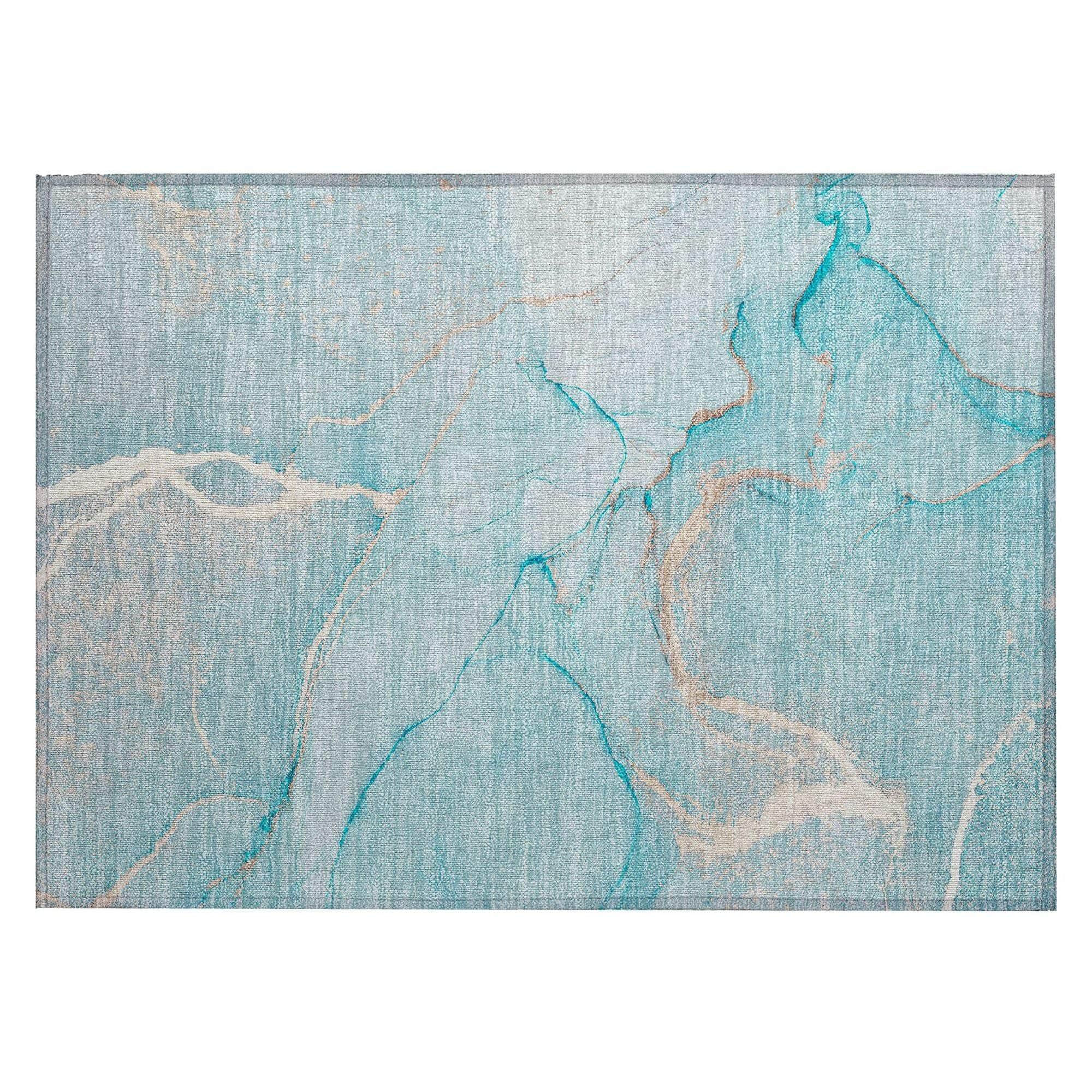 Machine Washable Teal Rug - Indoor / Outdoor - Kids / Pet Friendly Watercolors Print Rug