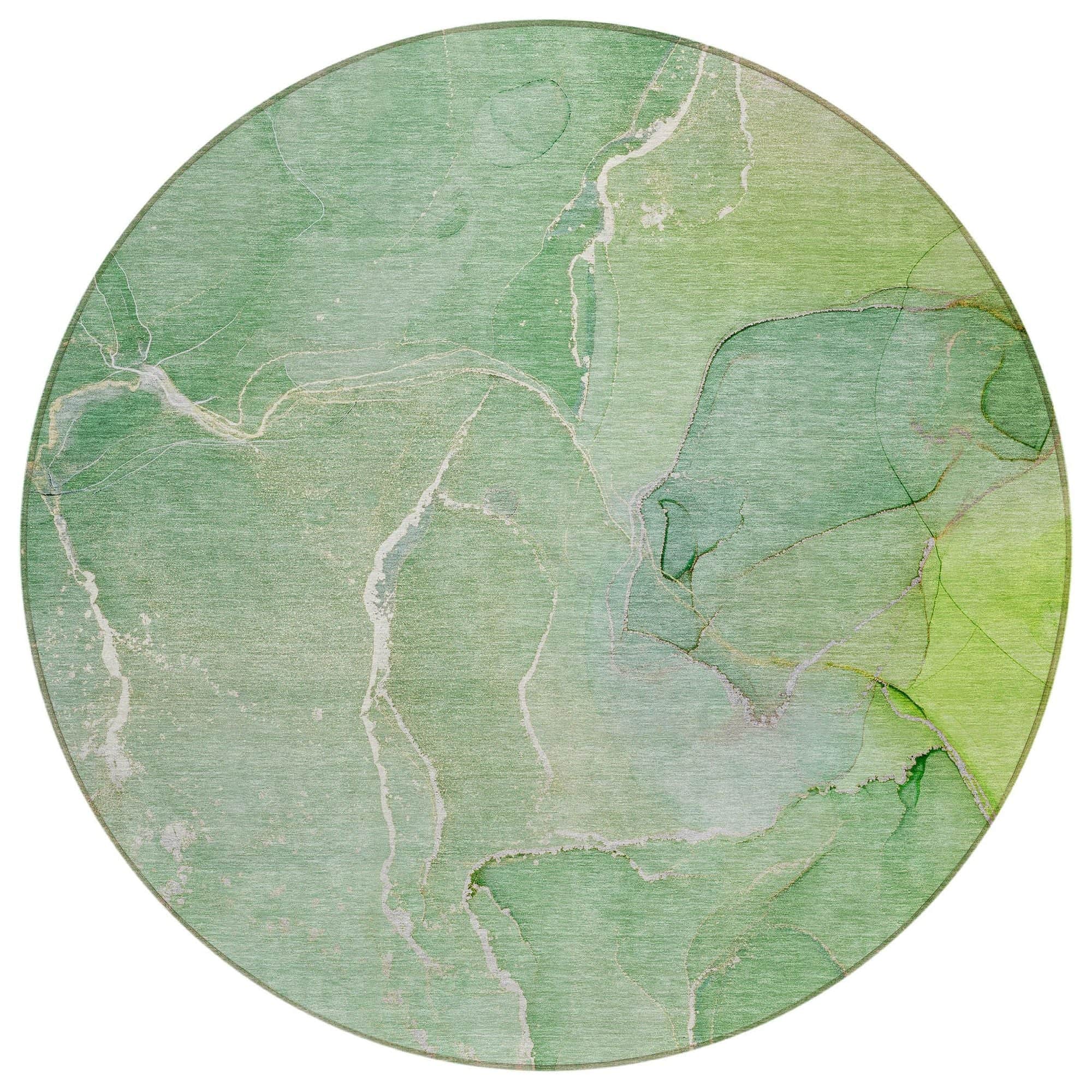 Machine Washable Green Rug - Indoor / Outdoor - Kids / Pet Friendly Watercolors Print Rug