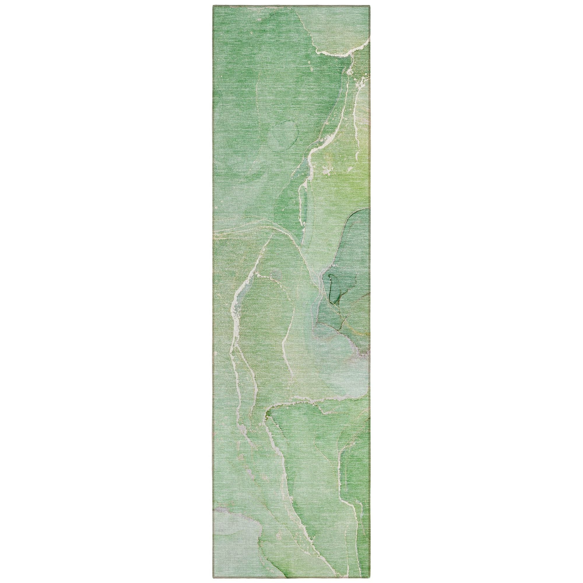 Machine Washable Green Rug - Indoor / Outdoor - Kids / Pet Friendly Watercolors Print Rug