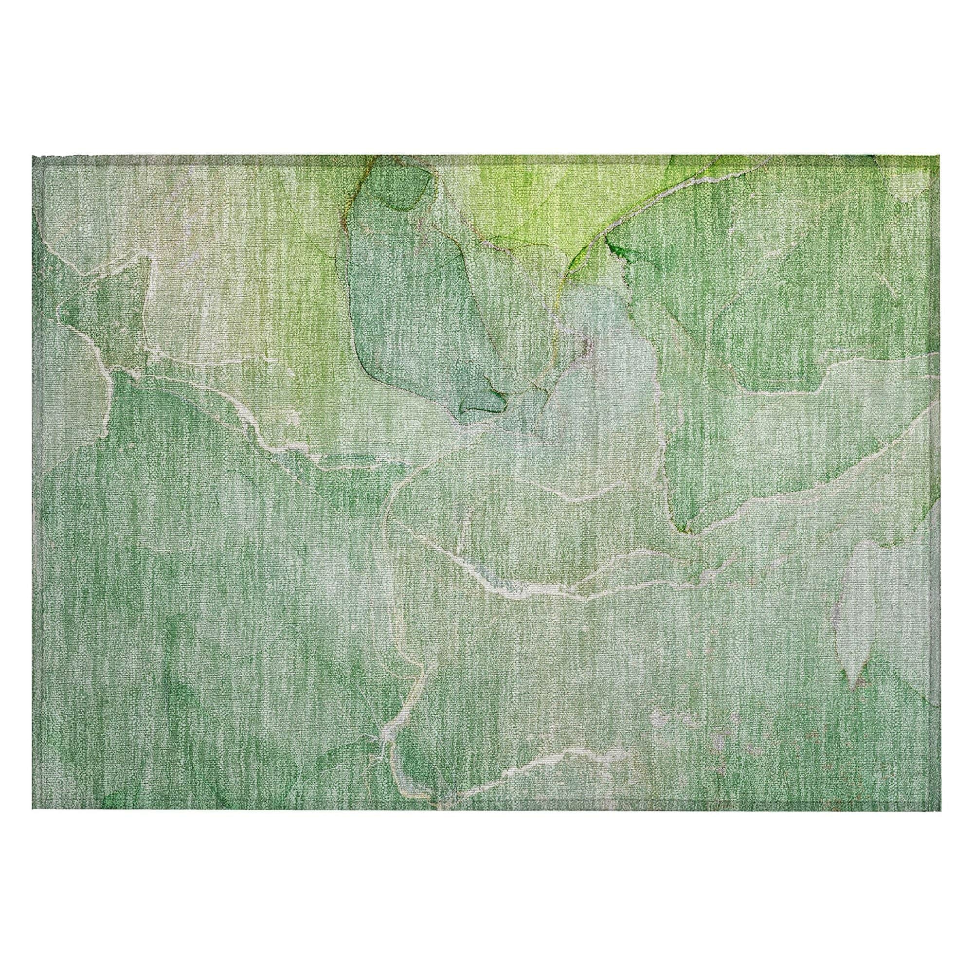 Machine Washable Green Rug - Indoor / Outdoor - Kids / Pet Friendly Watercolors Print Rug