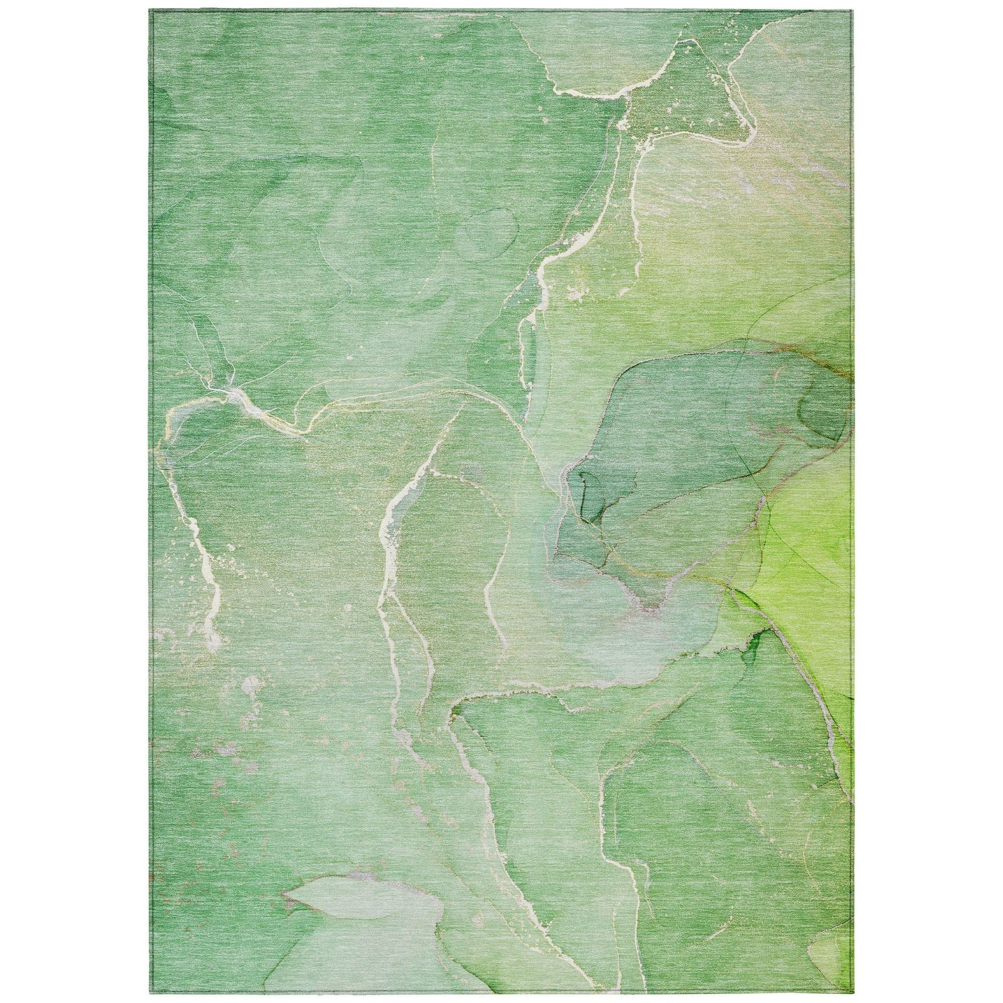 Machine Washable Green Rug - Indoor / Outdoor - Kids / Pet Friendly Watercolors Print Rug