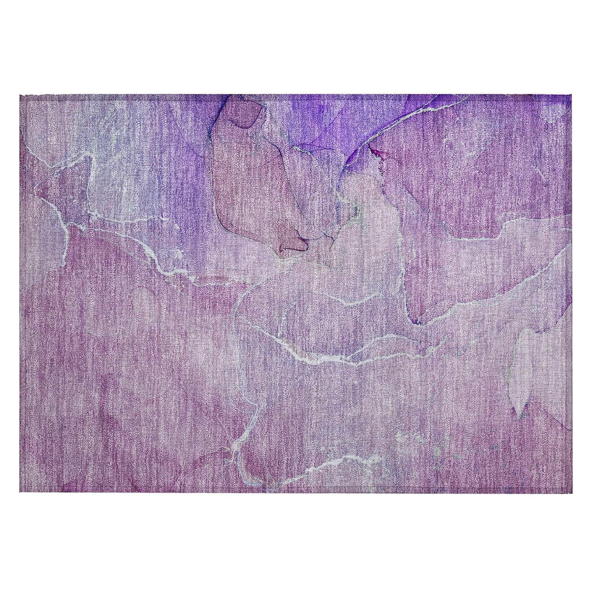 Machine Washable Purple Rug - Indoor / Outdoor - Kids / Pet Friendly Watercolors Print Rug