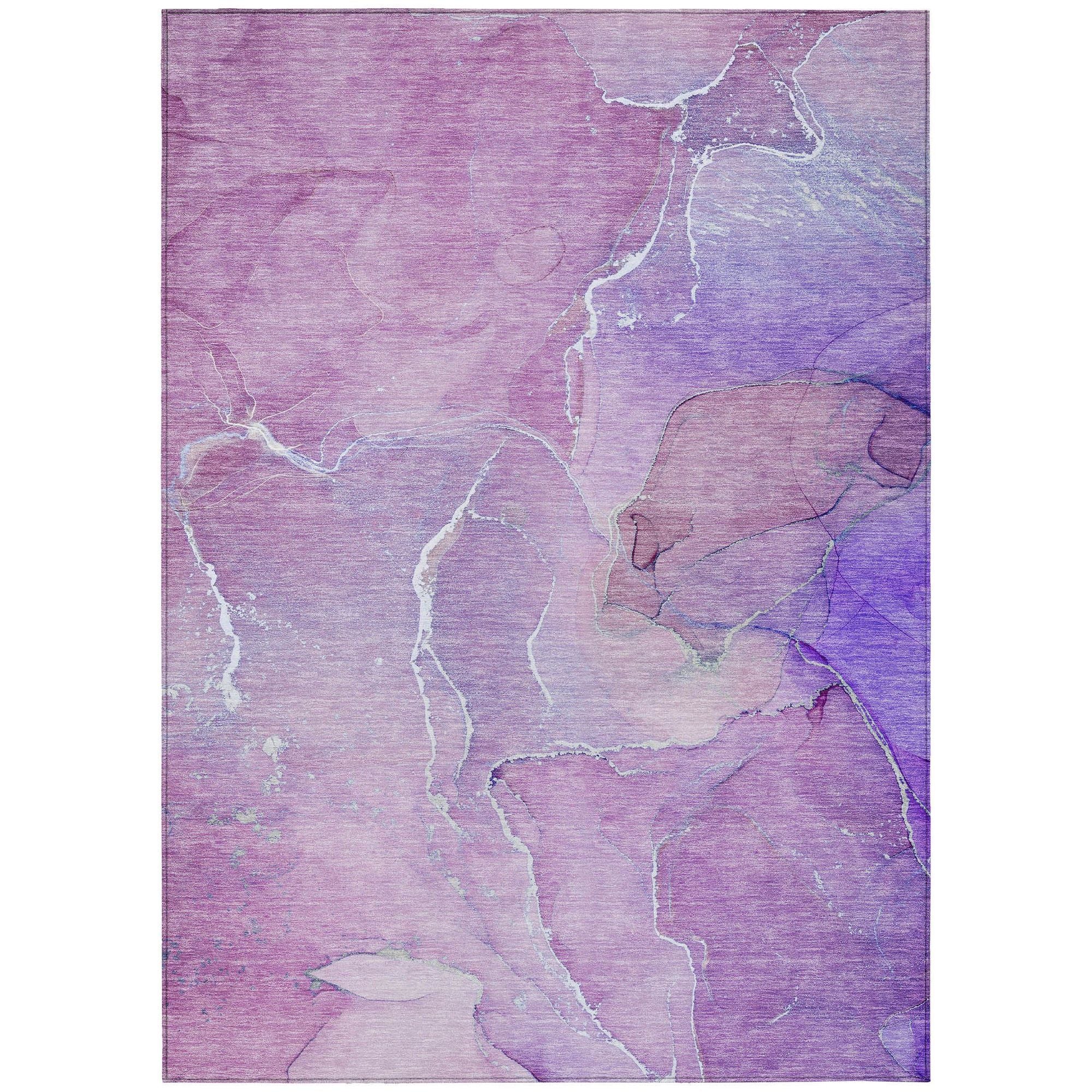 Machine Washable Purple Rug - Indoor / Outdoor - Kids / Pet Friendly Watercolors Print Rug