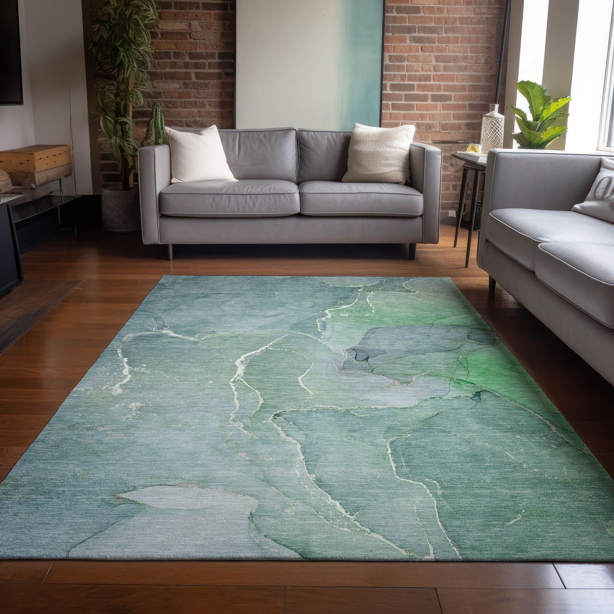 Machine Made ACN511 Teal Rugs