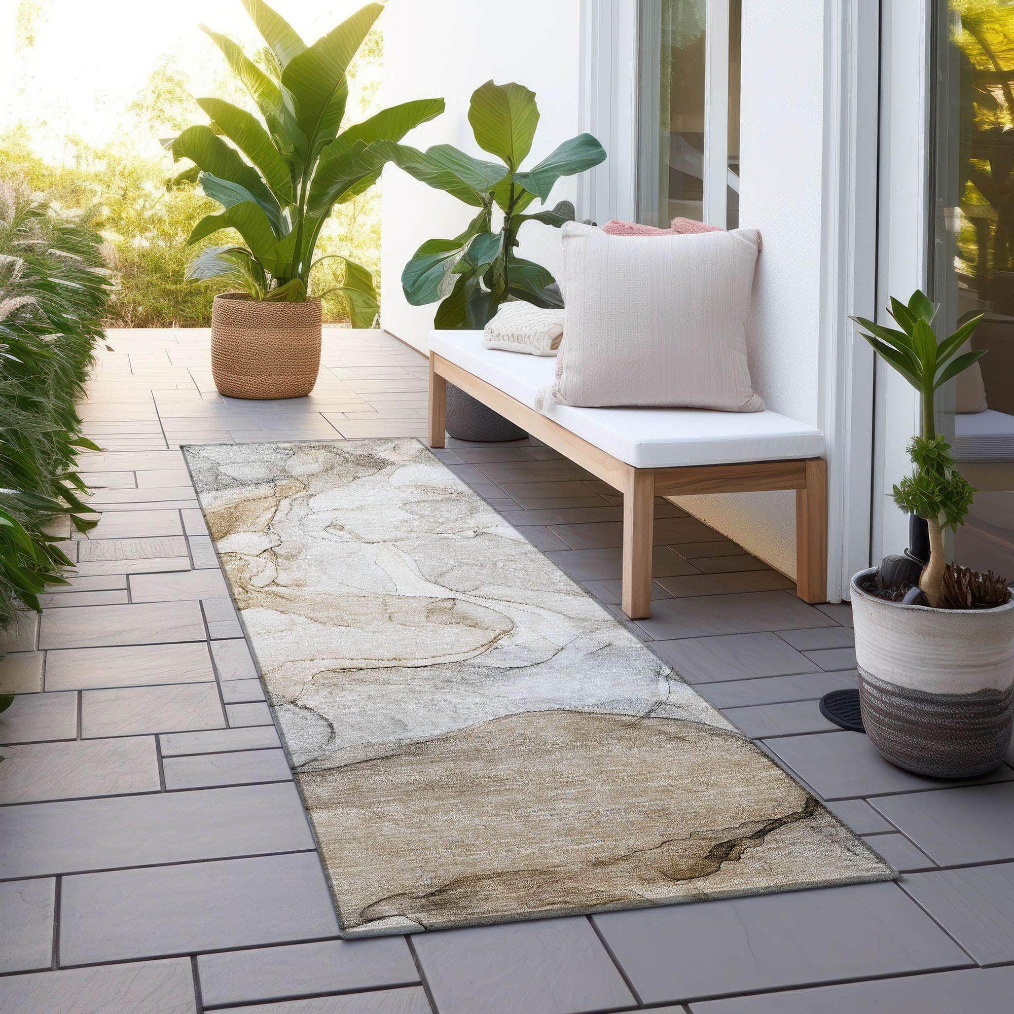 Machine Made ACN512 Beige Brown Rugs