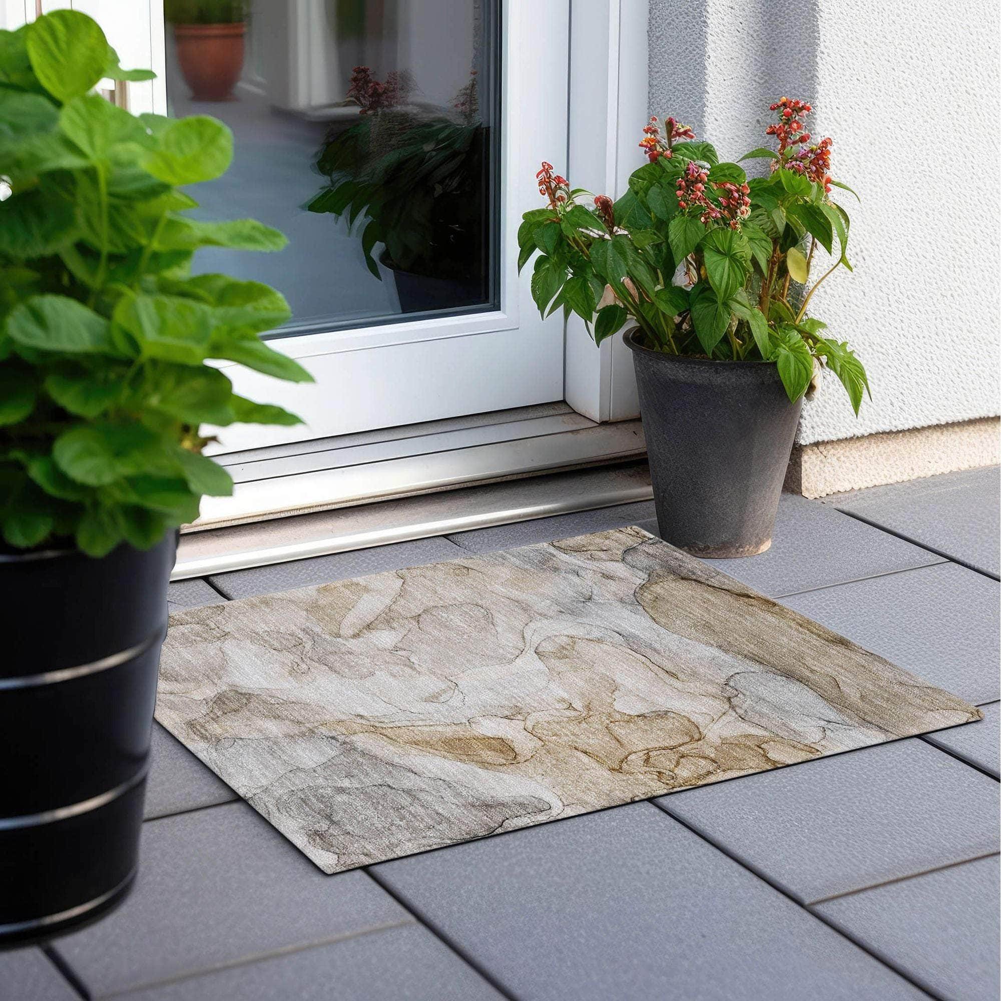 Machine Made ACN512 Beige Brown Rugs