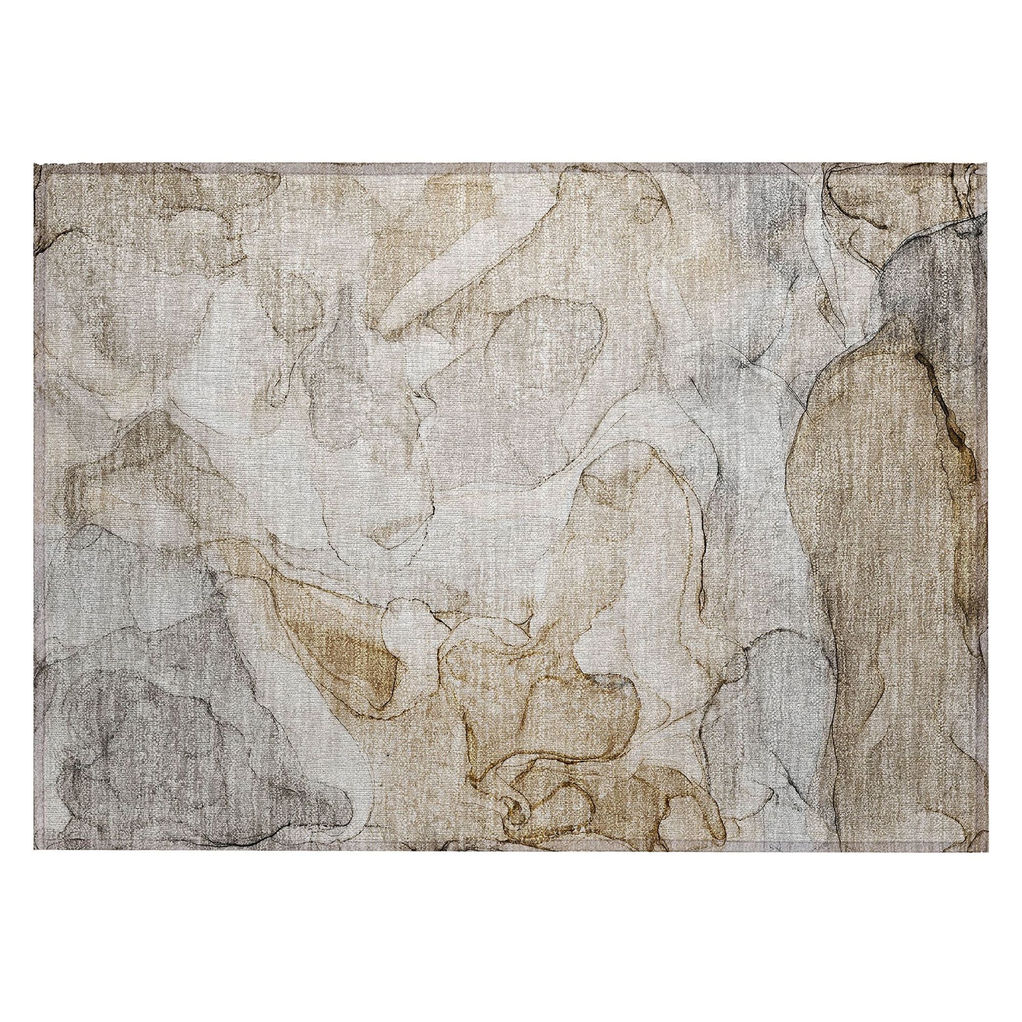 Machine Washable Beige Brown Rug - Indoor / Outdoor - Kids / Pet Friendly Watercolors Print Rug