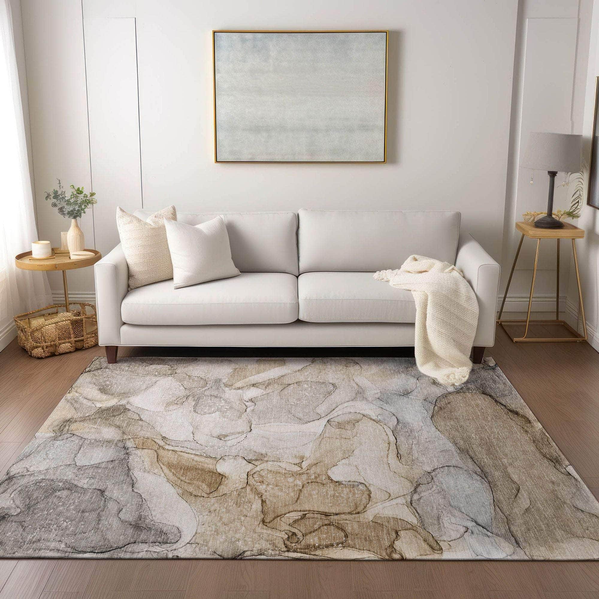 Machine Made ACN512 Beige Brown Rugs