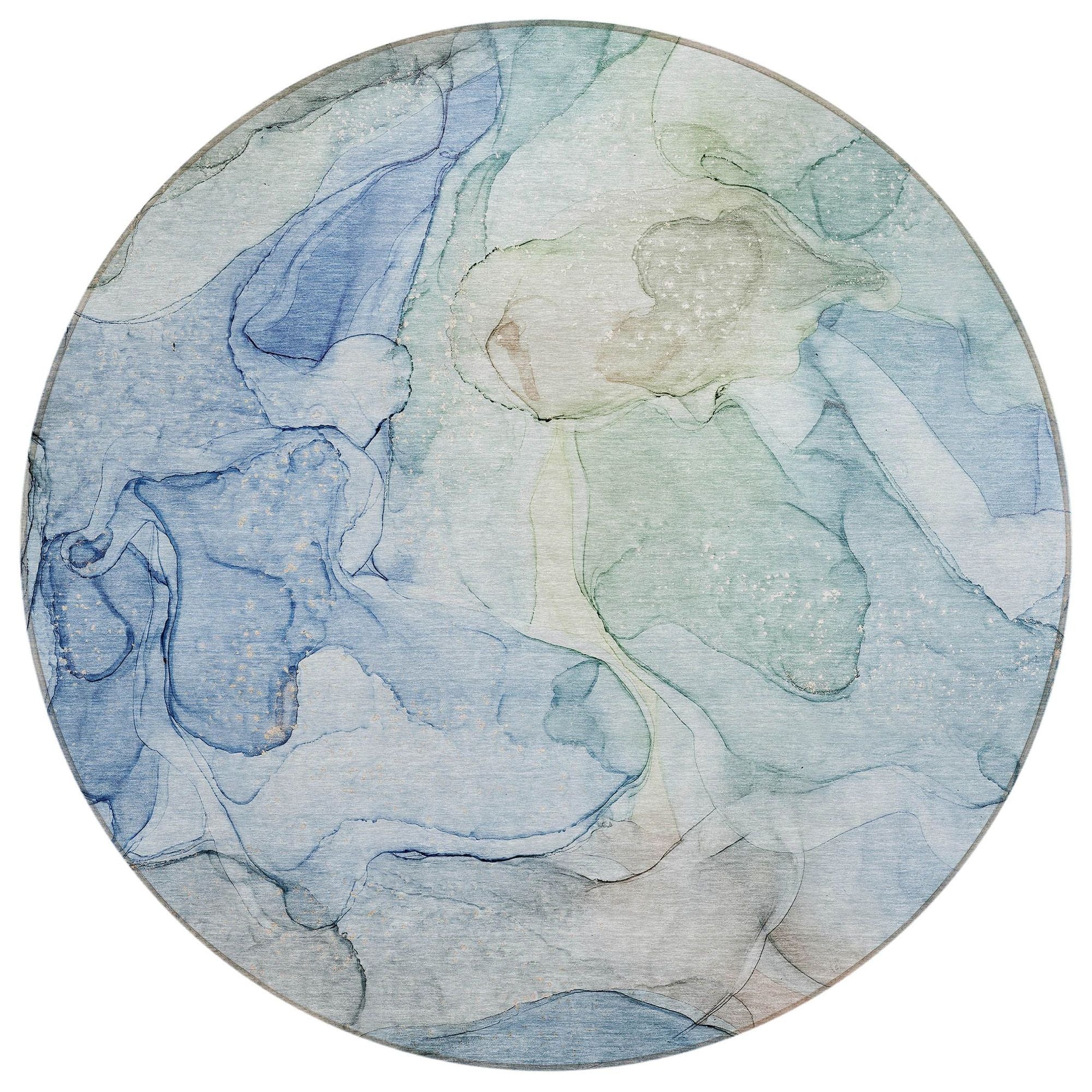 Machine Washable Blue Rug - Indoor / Outdoor - Kids / Pet Friendly Watercolors Print Rug