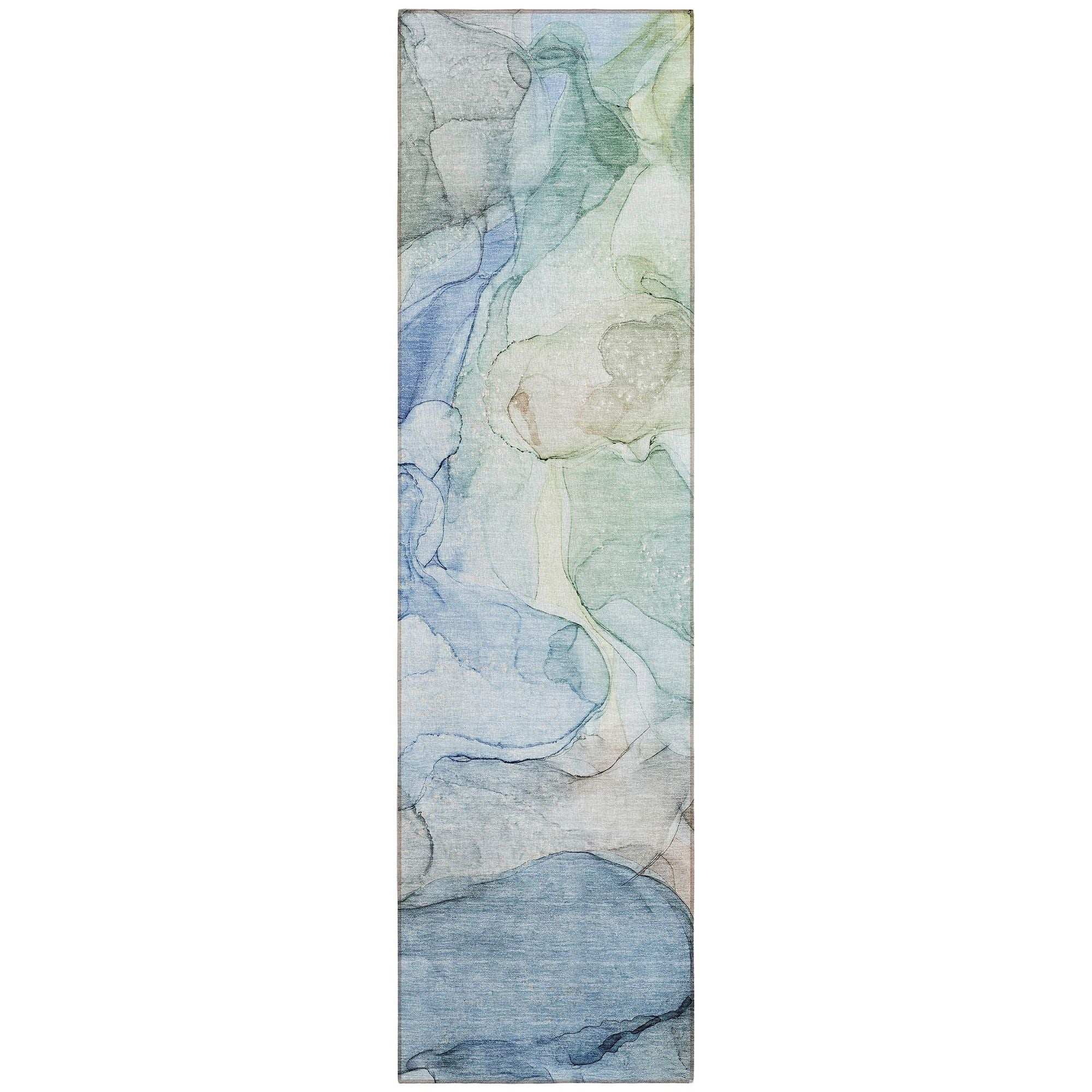 Machine Washable Blue Rug - Indoor / Outdoor - Kids / Pet Friendly Watercolors Print Rug