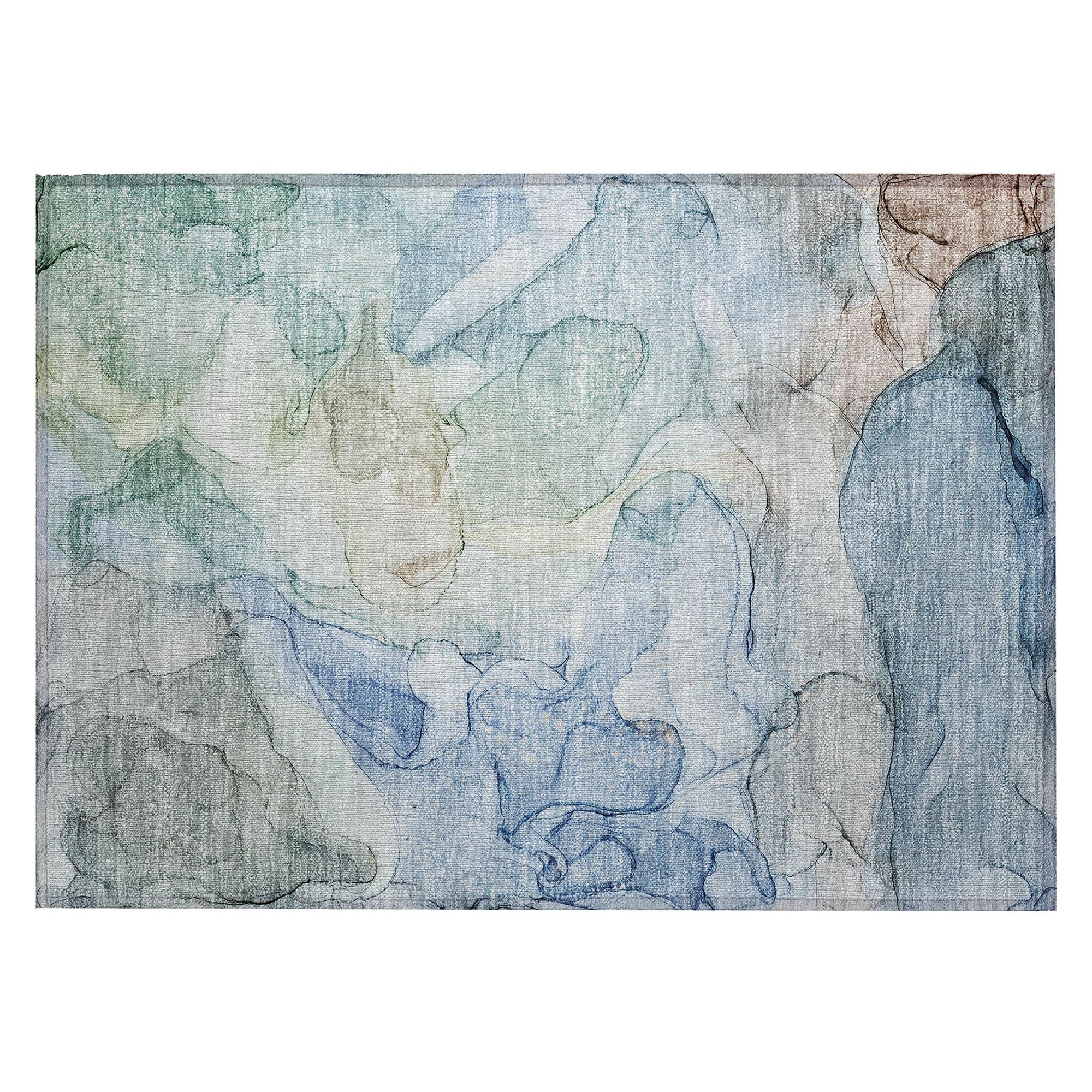 Machine Washable Blue Rug - Indoor / Outdoor - Kids / Pet Friendly Watercolors Print Rug
