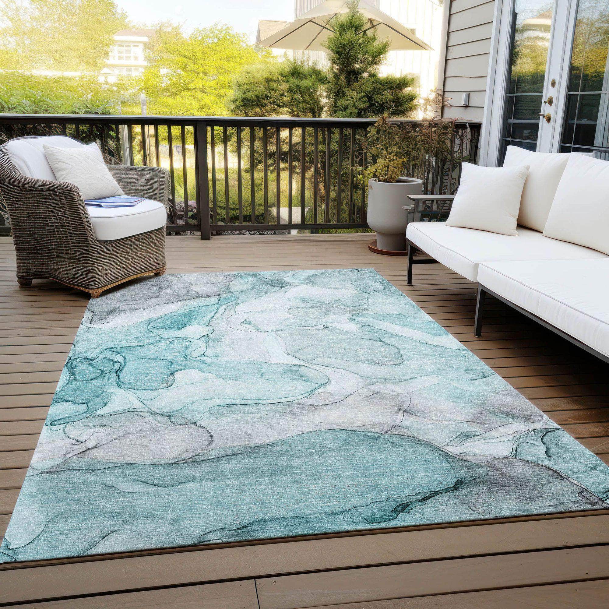 Machine Made ACN512 Teal Rugs