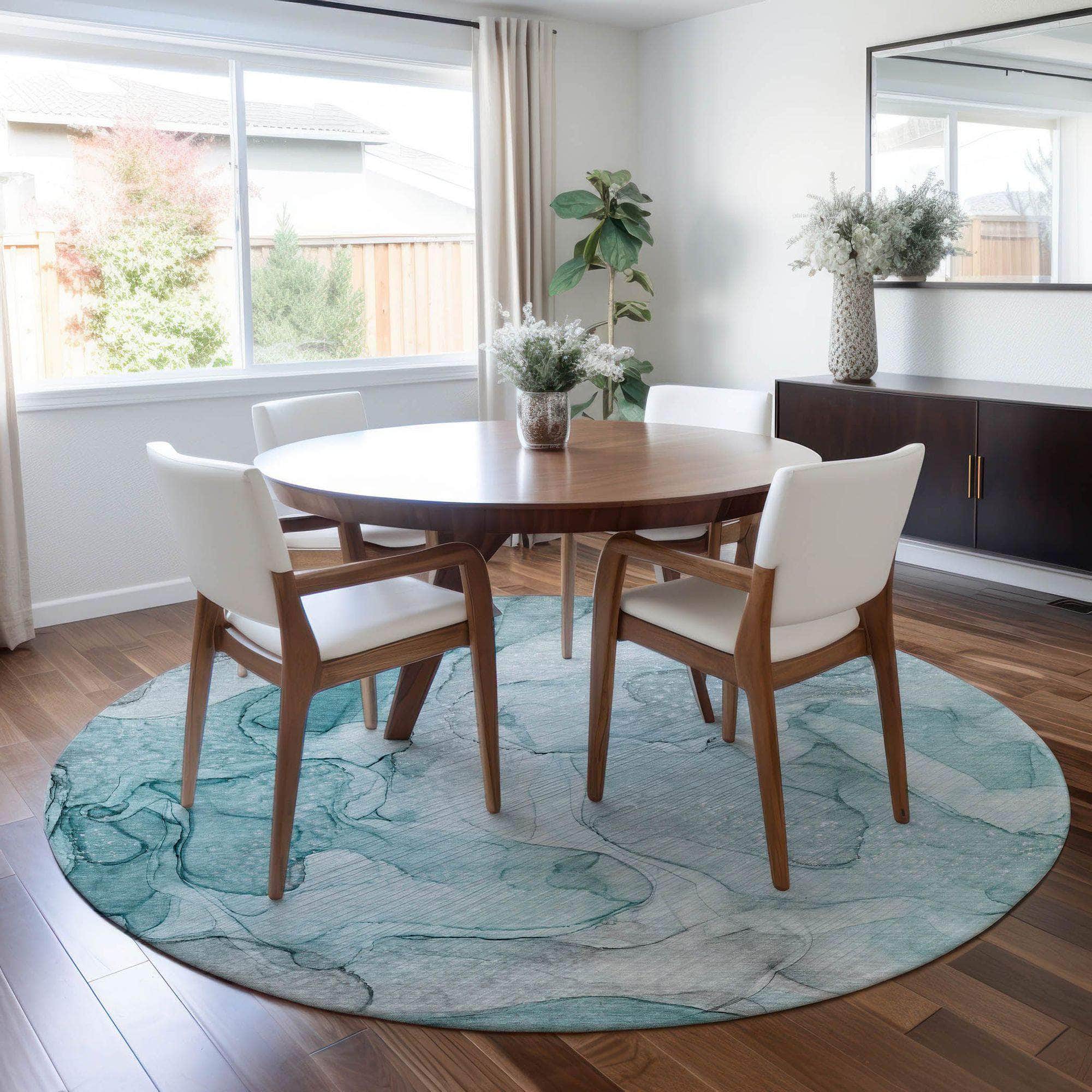 Machine Made ACN512 Teal Rugs
