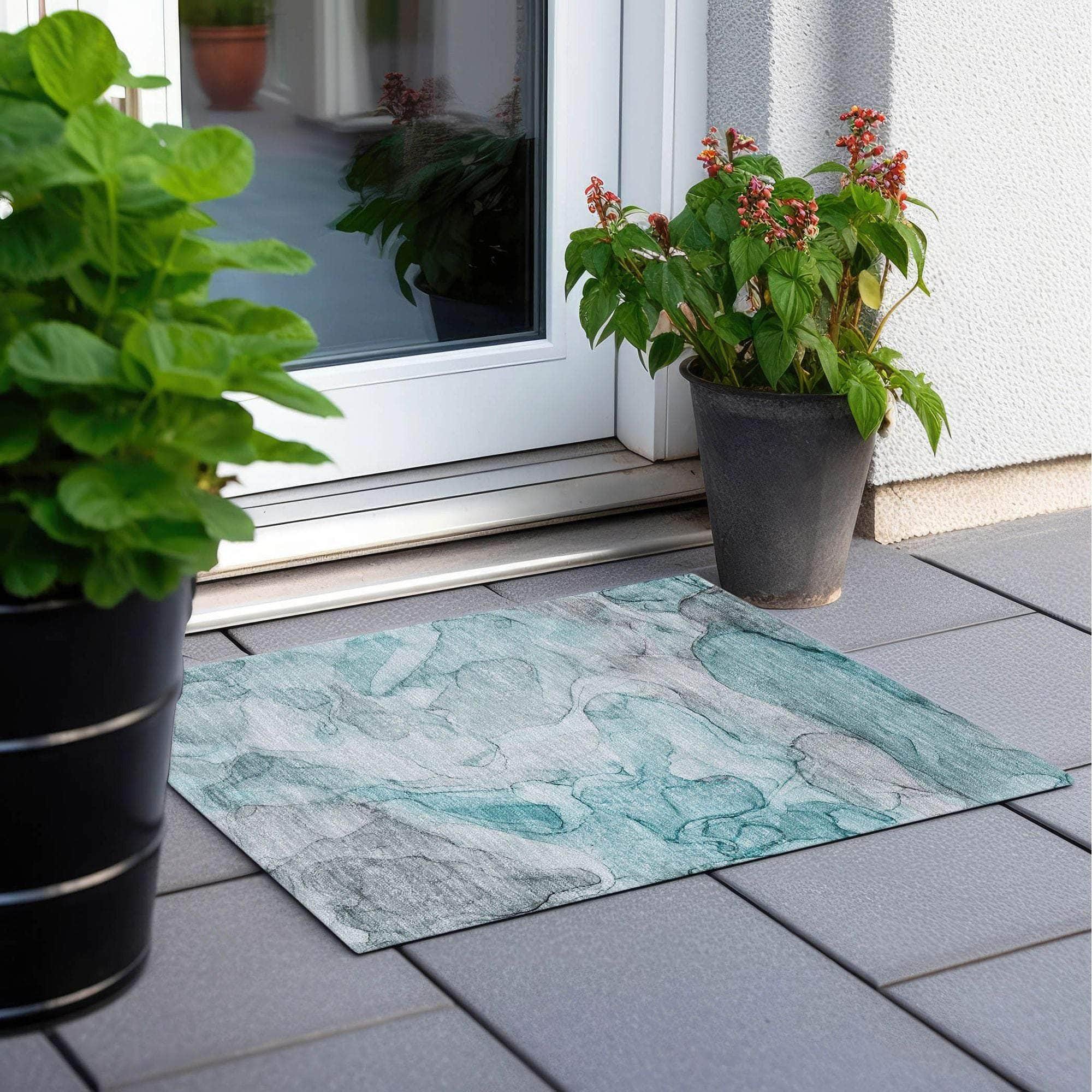 Machine Made ACN512 Teal Rugs