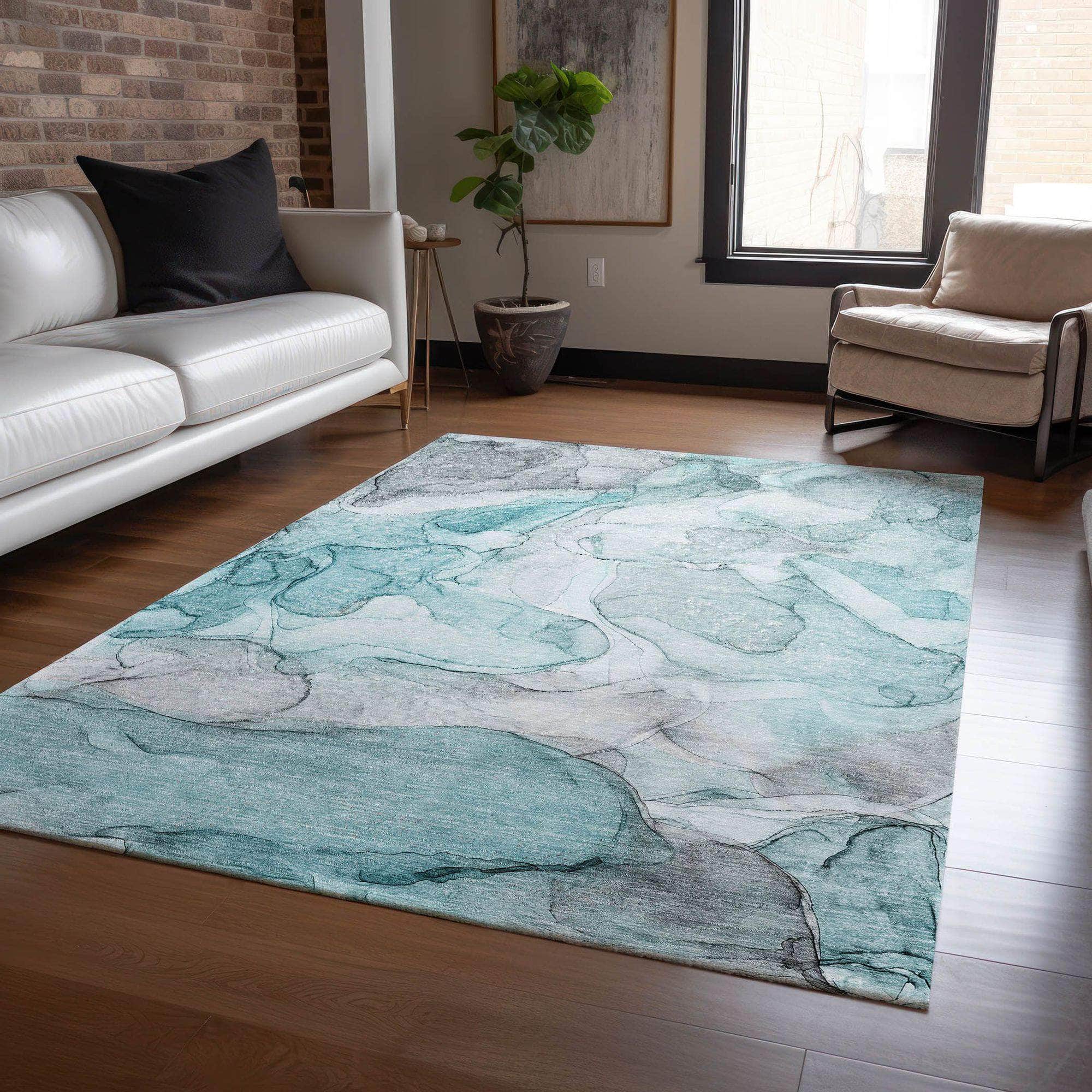 Machine Made ACN512 Teal Rugs