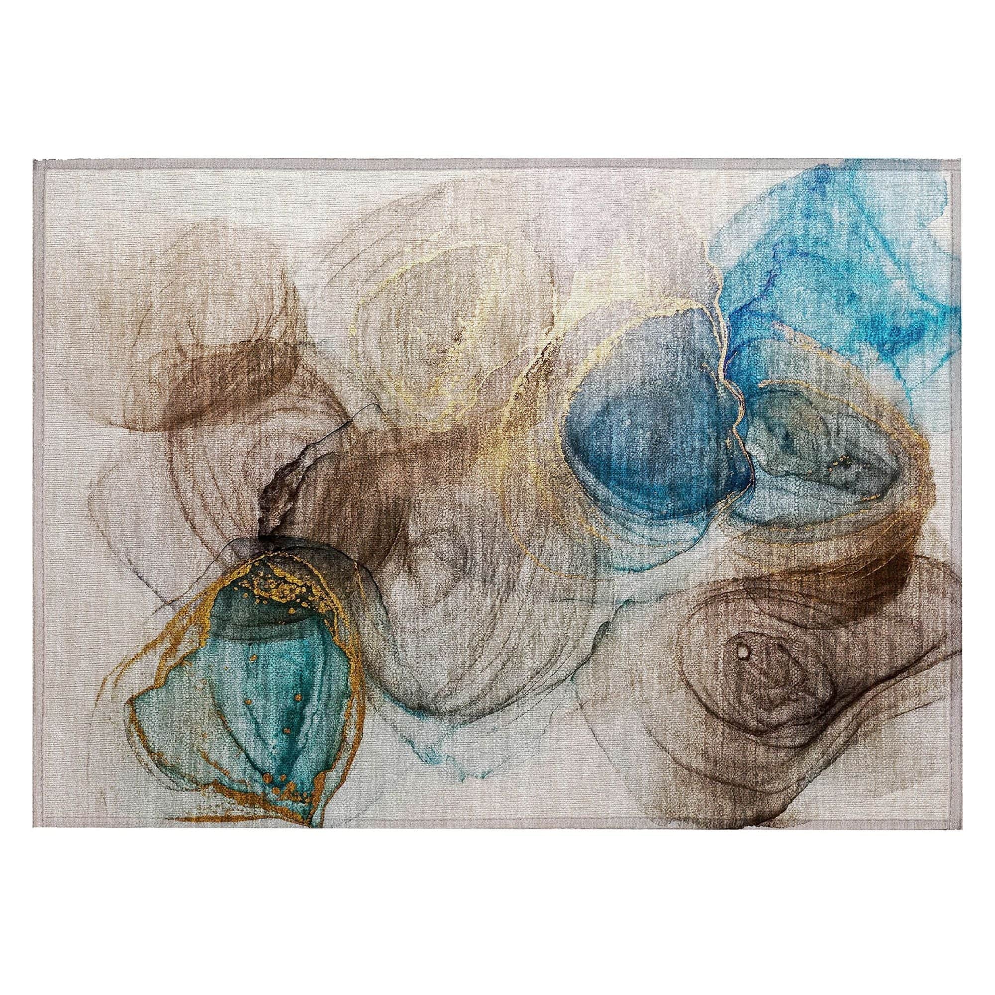 Machine Washable Beige Brown Rug - Indoor / Outdoor - Kids / Pet Friendly Organic Print Rug