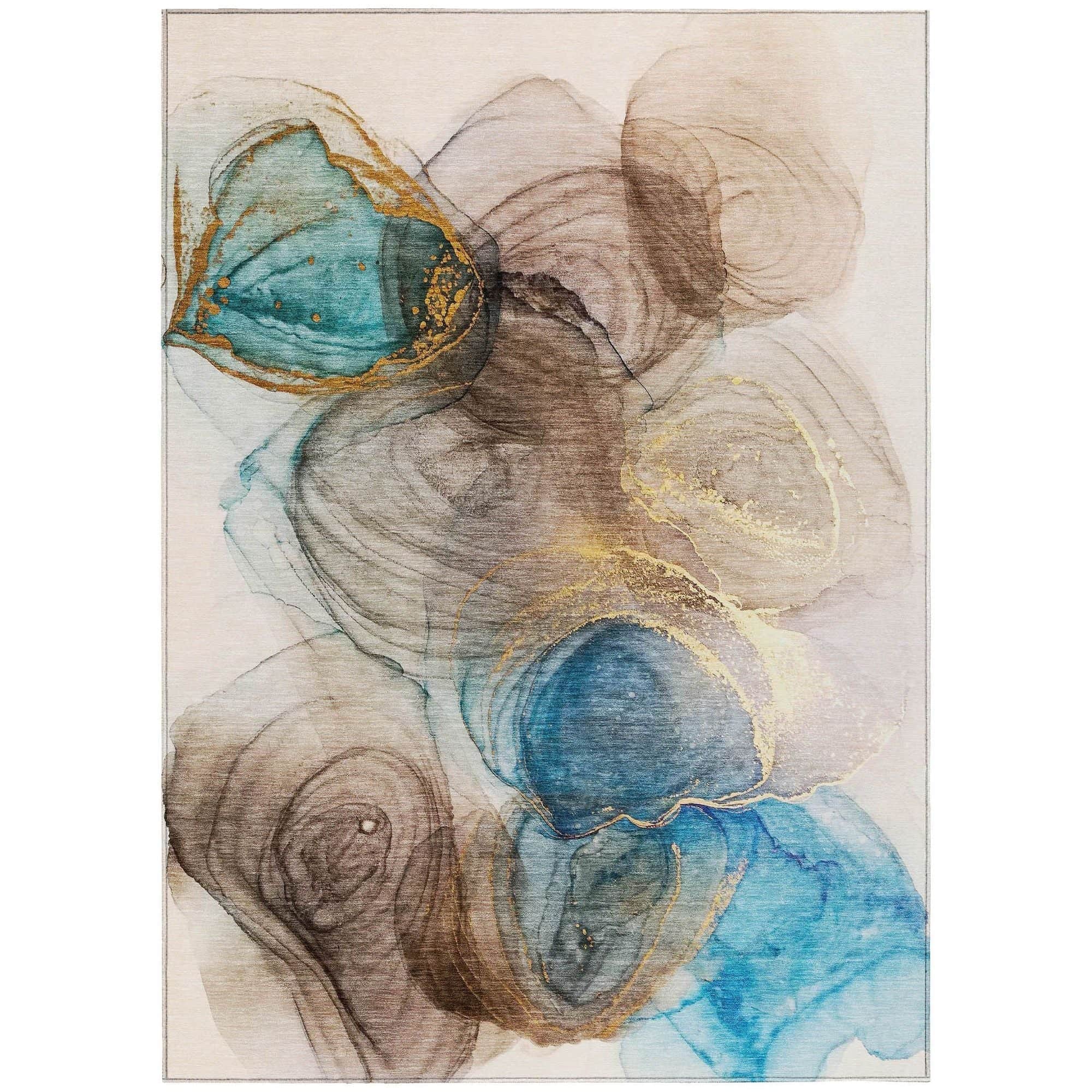 Machine Washable Beige Brown Rug - Indoor / Outdoor - Kids / Pet Friendly Organic Print Rug