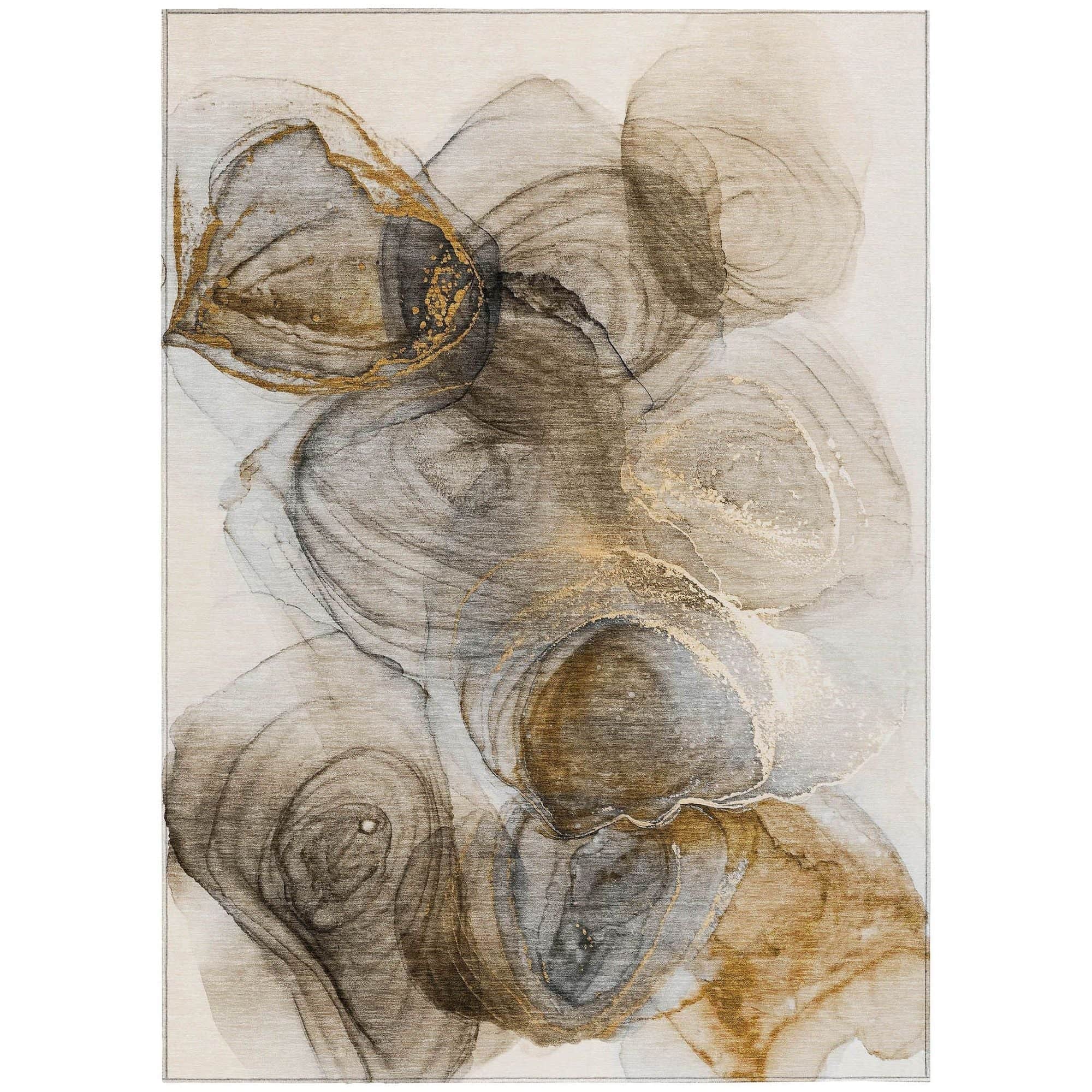 Machine Washable Brown Rug - Indoor / Outdoor - Kids / Pet Friendly Organic Print Rug